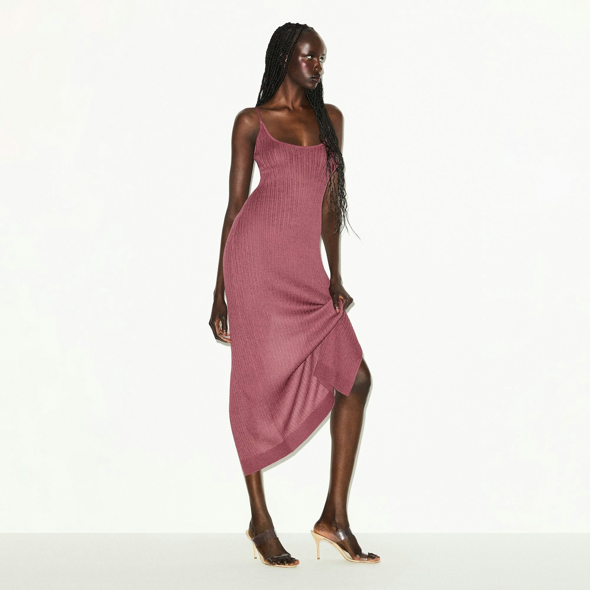 SHEER KNIT LONG CAMI DRESS