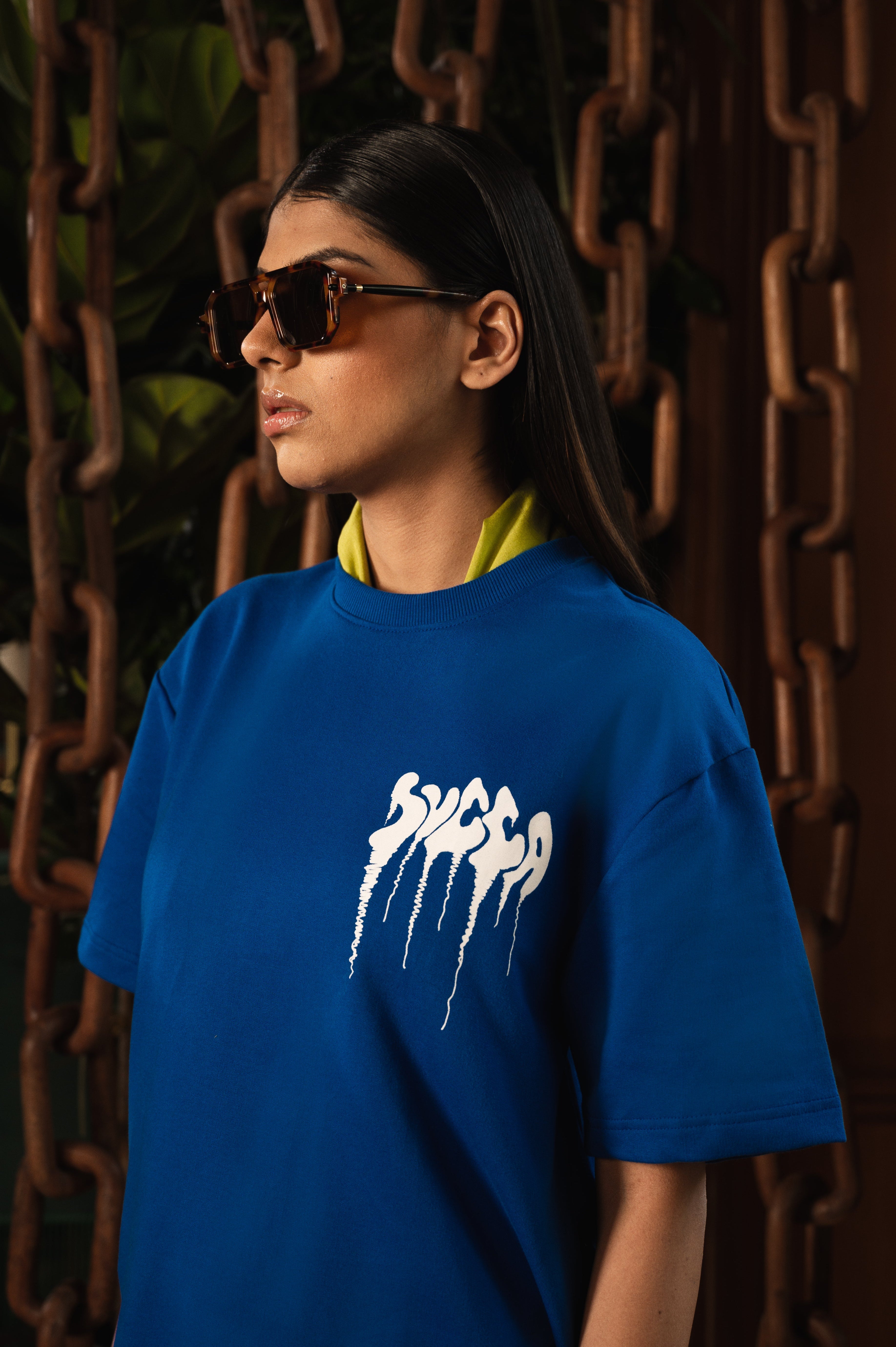 Fake Patch Tshirt in Royal Blue Regular Fit