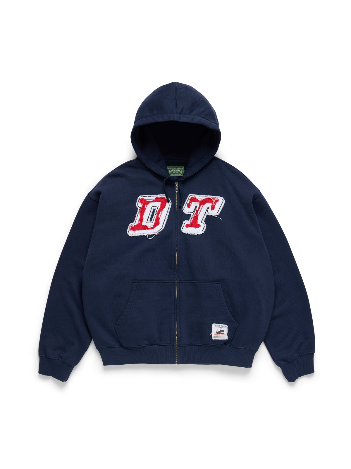Denim Tears Distressed Tackle Twill Zip Up Hoodie Navy
