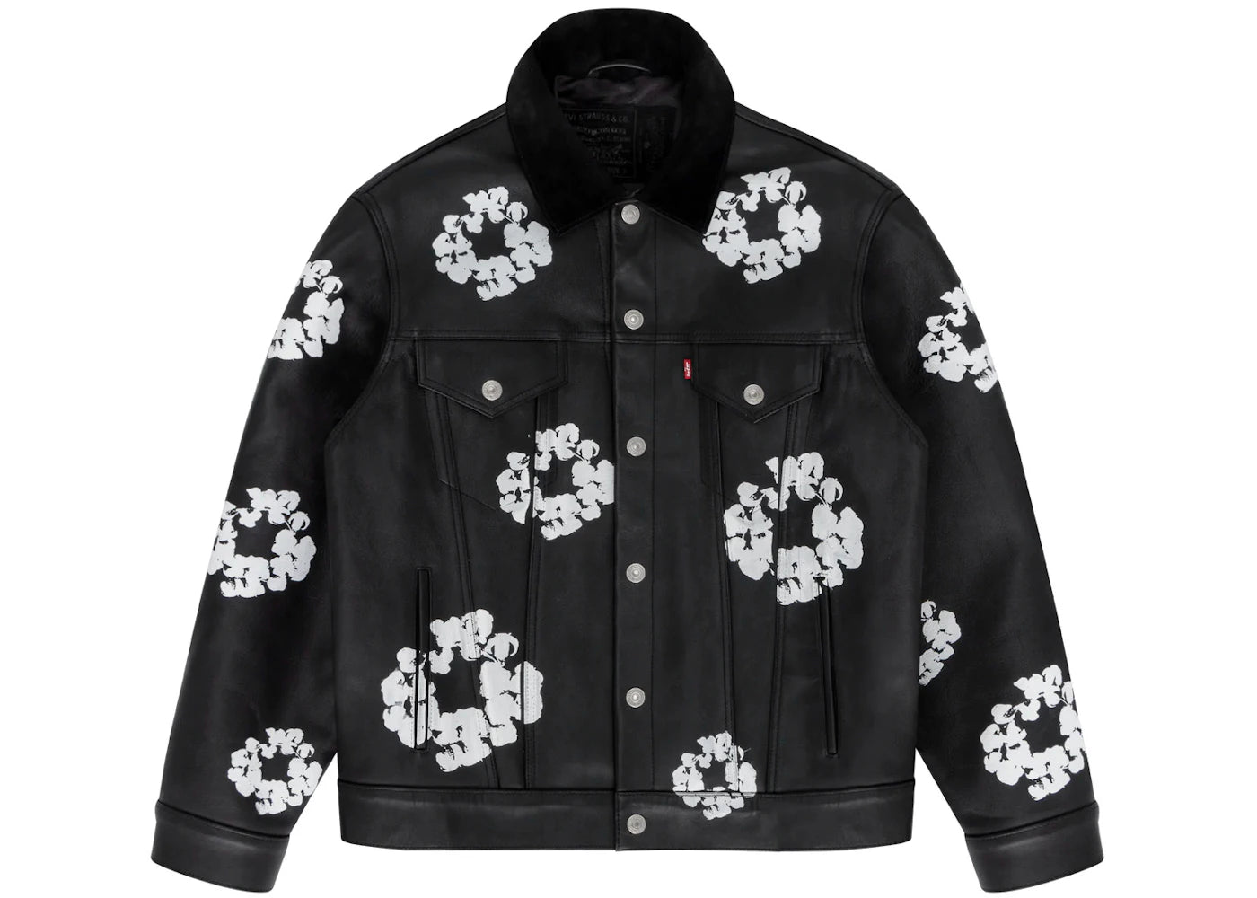 denim tears x levi's leather cotton wreath type-3 jacket black denim