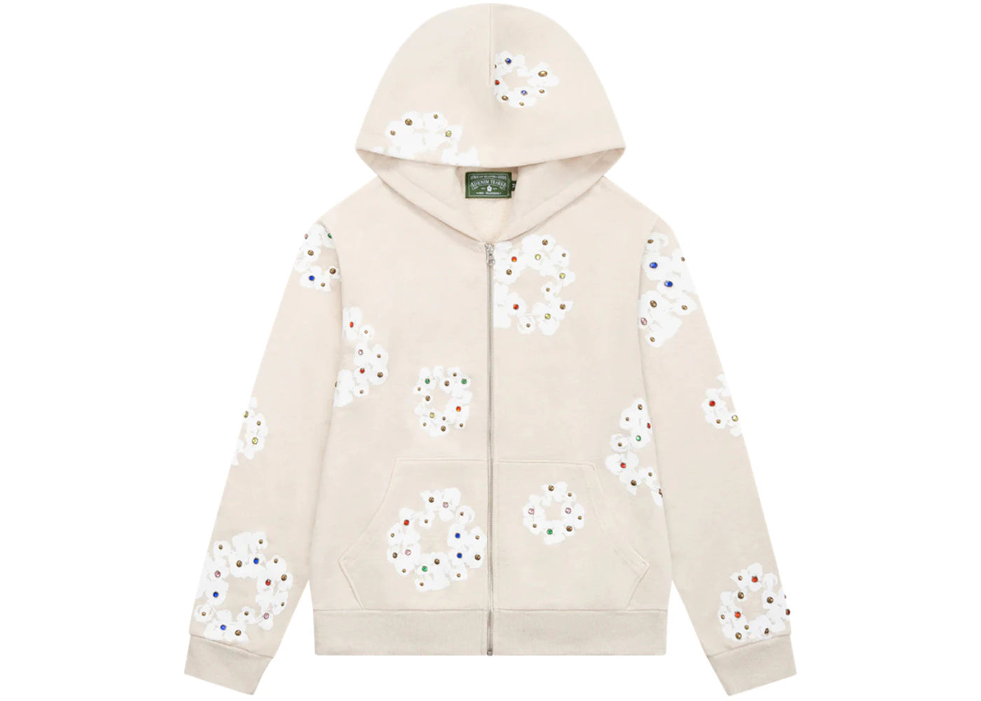 denim tears rhinestone cotton wreath zip hoodie oatmeal