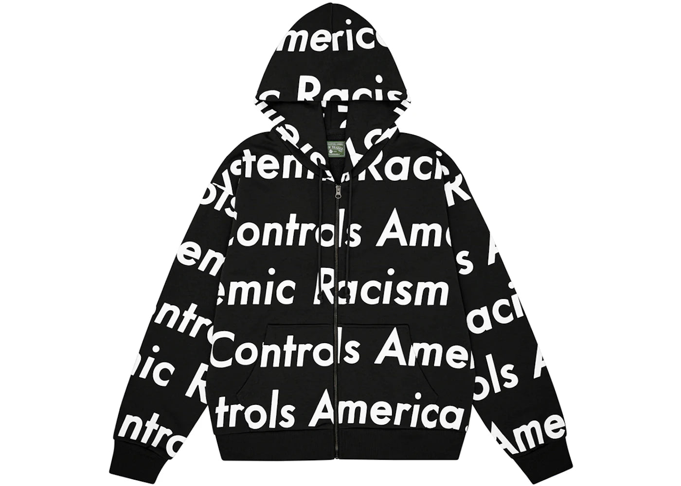 denim tears x arthur raja systemic racism controls america zip up hoodie black