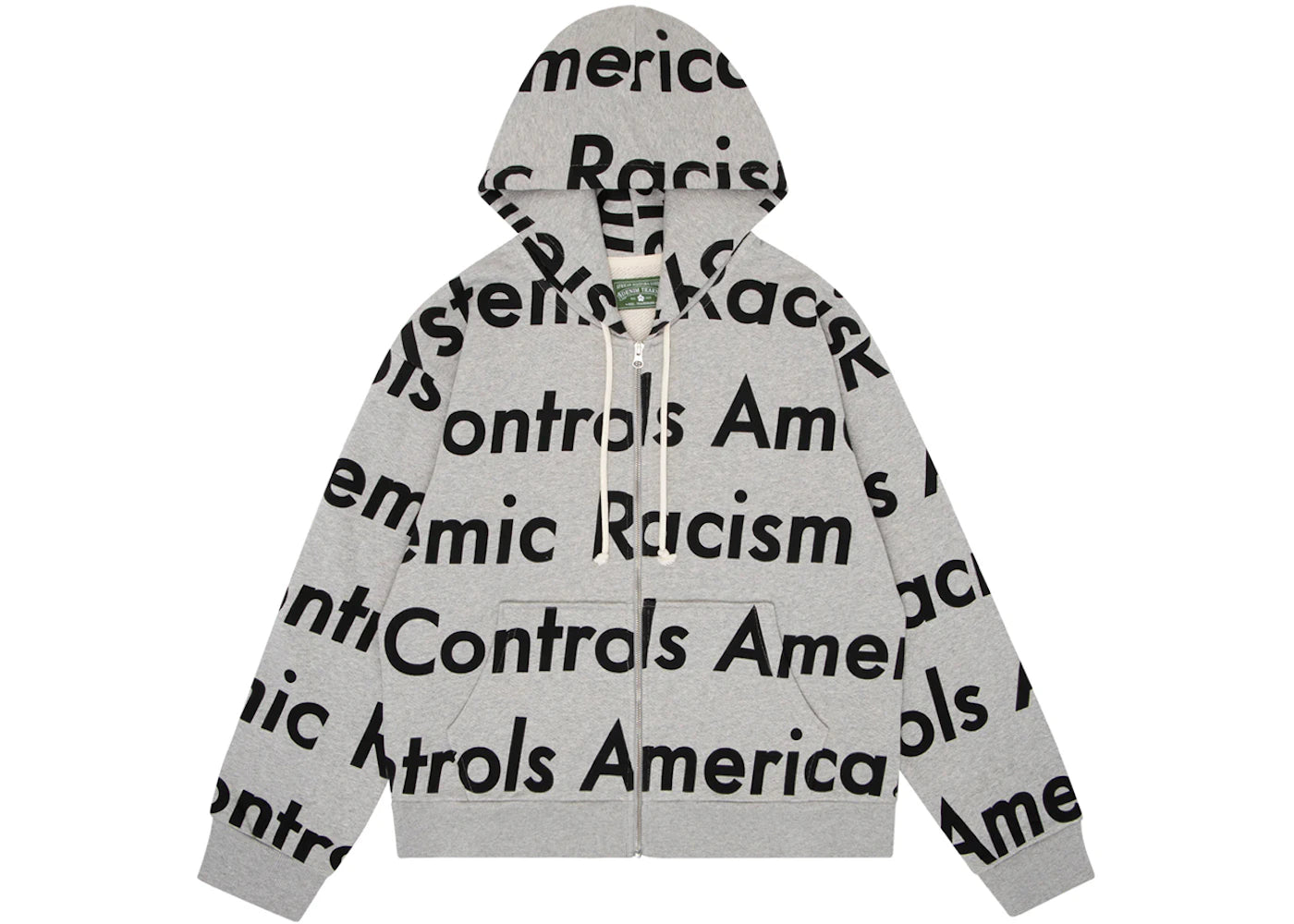denim tears x arthur jafa systemic racism controls america zip up hoodie heather grey