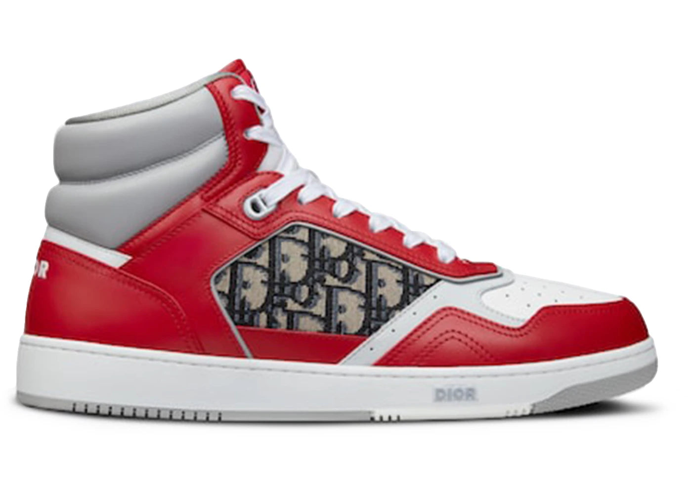 Dior B27 High Red Gray And White Smooth Calfskin With Beige And Black Dior Oblique Jacquard
