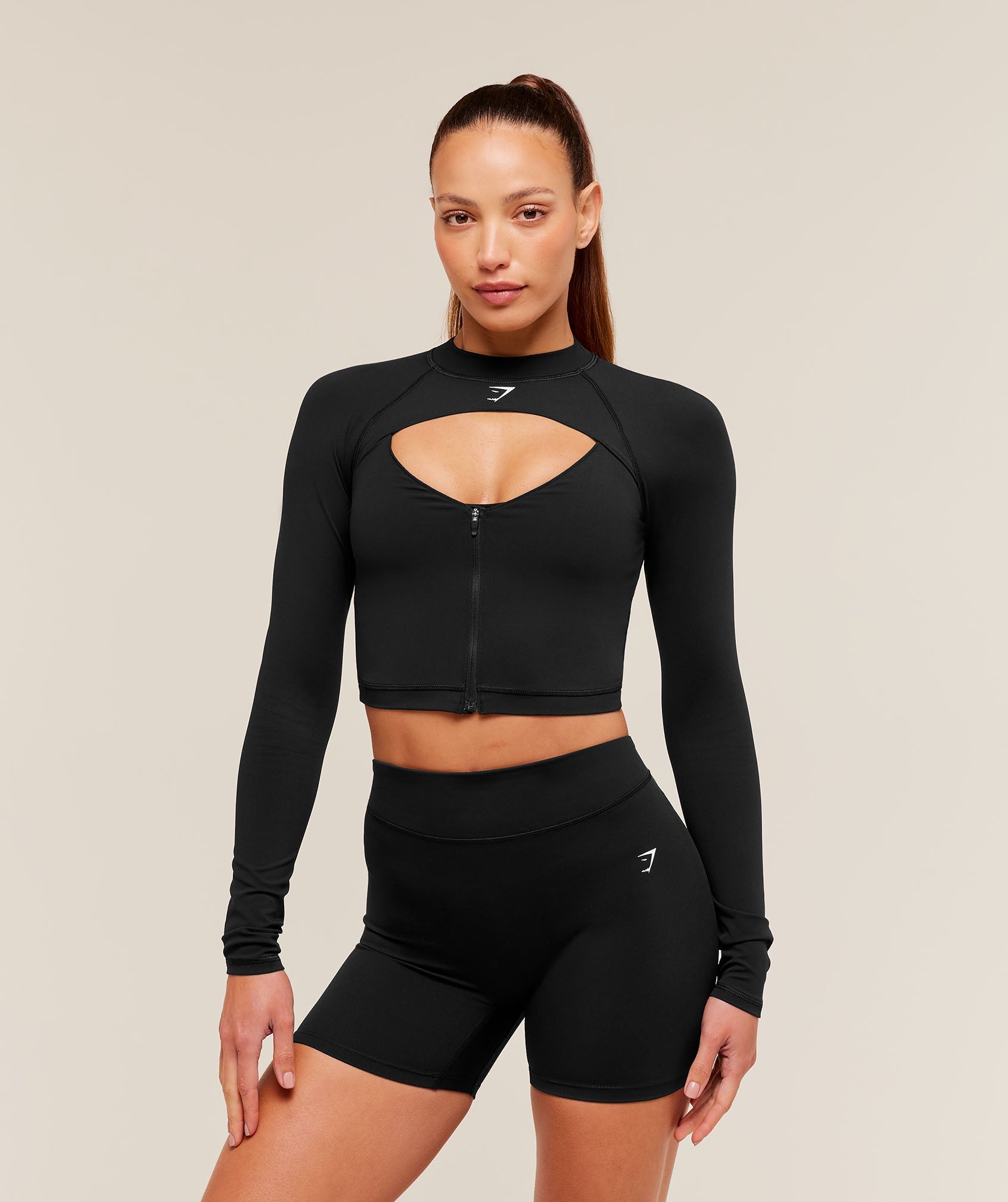 Women's Gymshark Dipped Long Sleeve 1/4 Zip Jacket Black