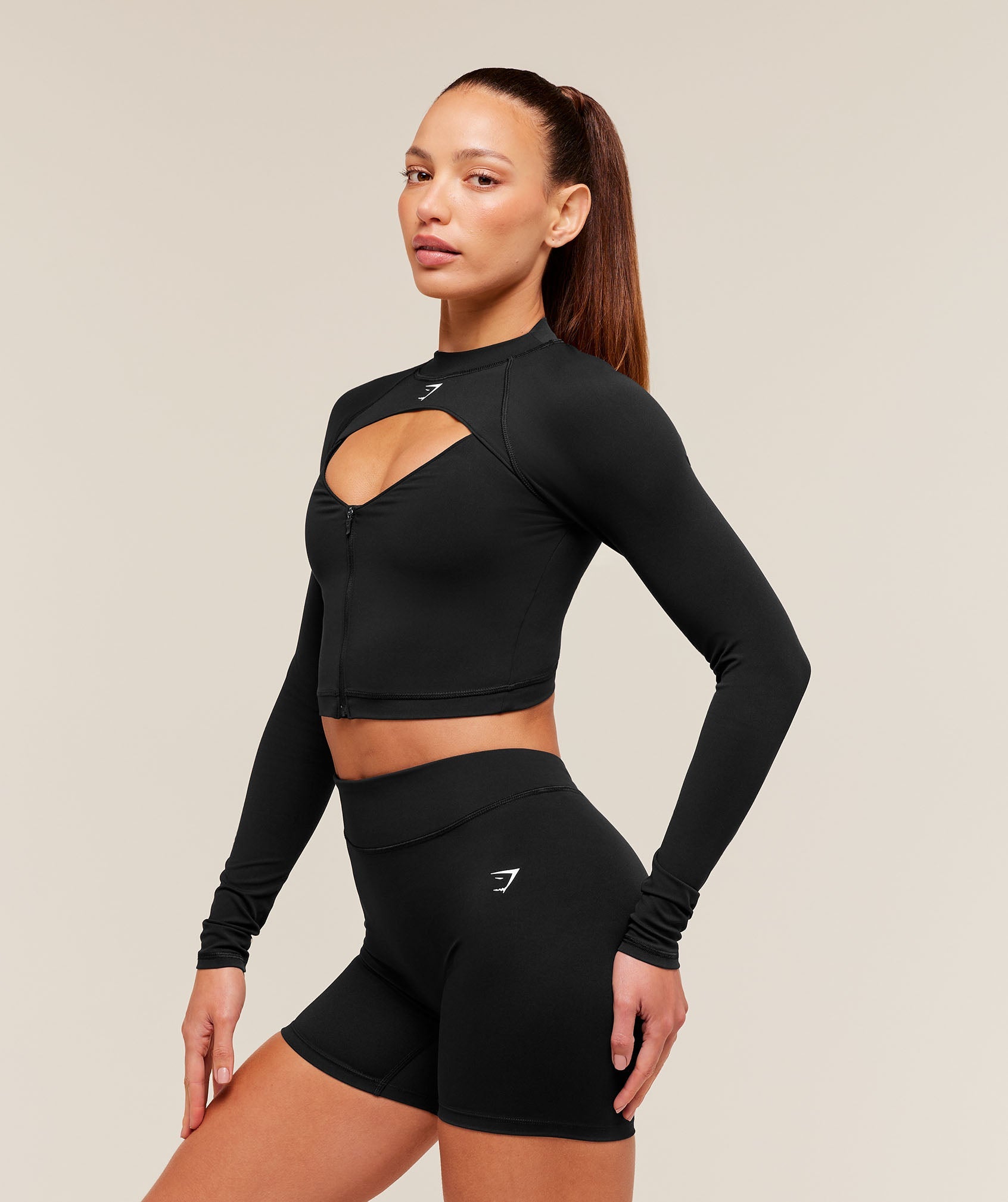 Women's Gymshark Dipped Long Sleeve 1/4 Zip Jacket Black