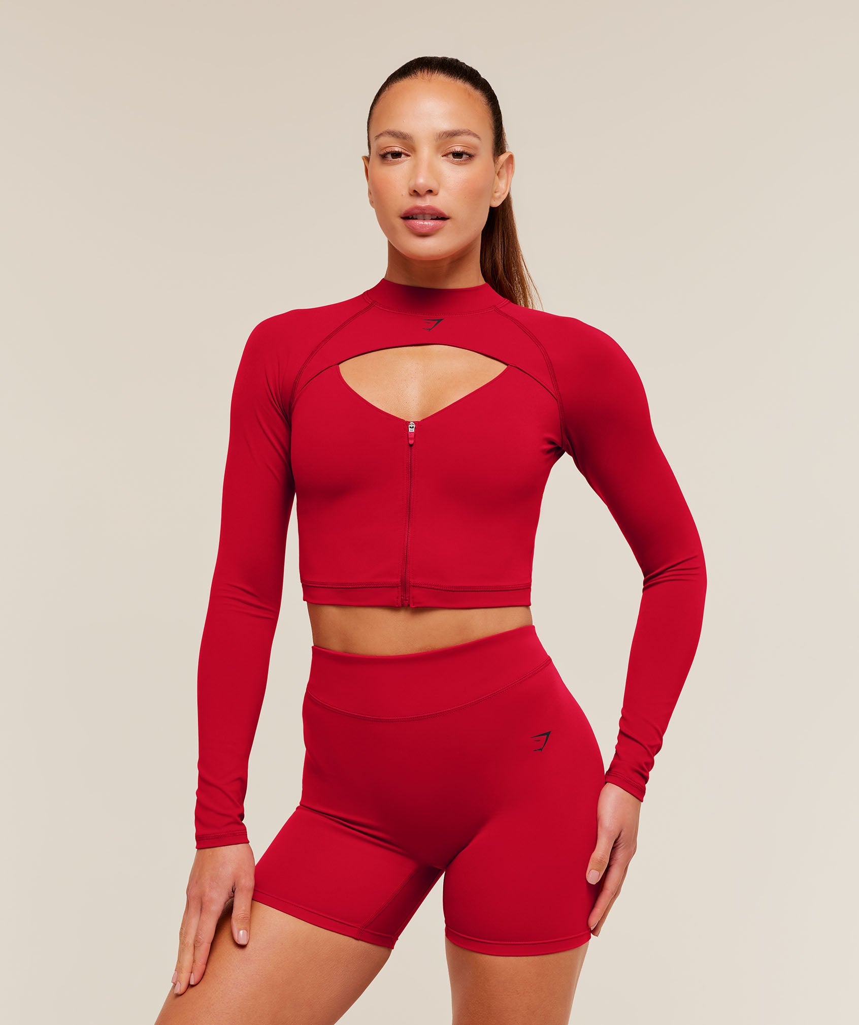 Women's Gymshark Dipped Long Sleeve 1/4 Zip Jacket Carmine Red