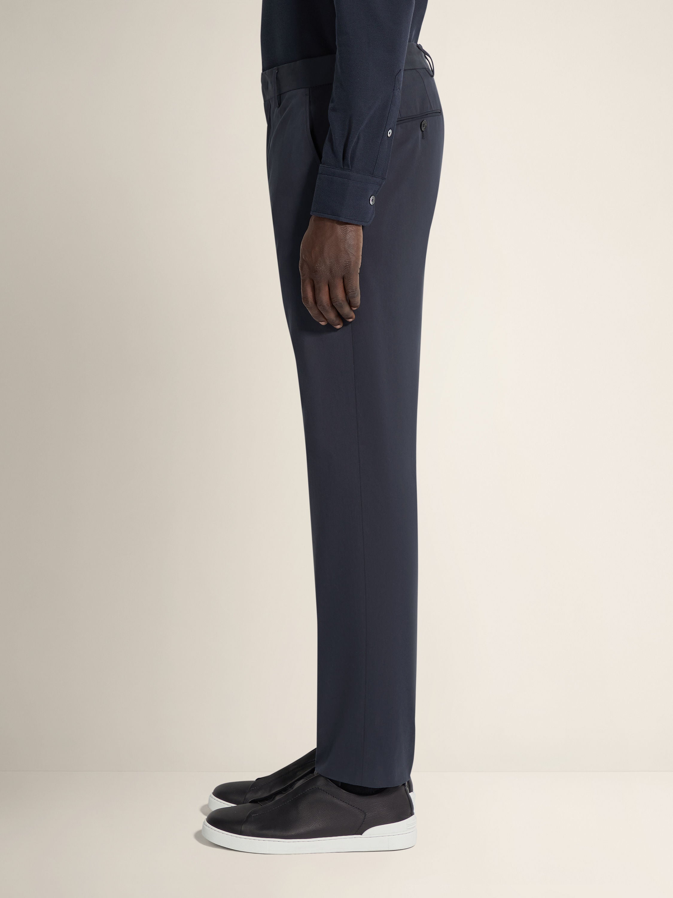 Zegna Navy Blue Stretch Cotton Pants
