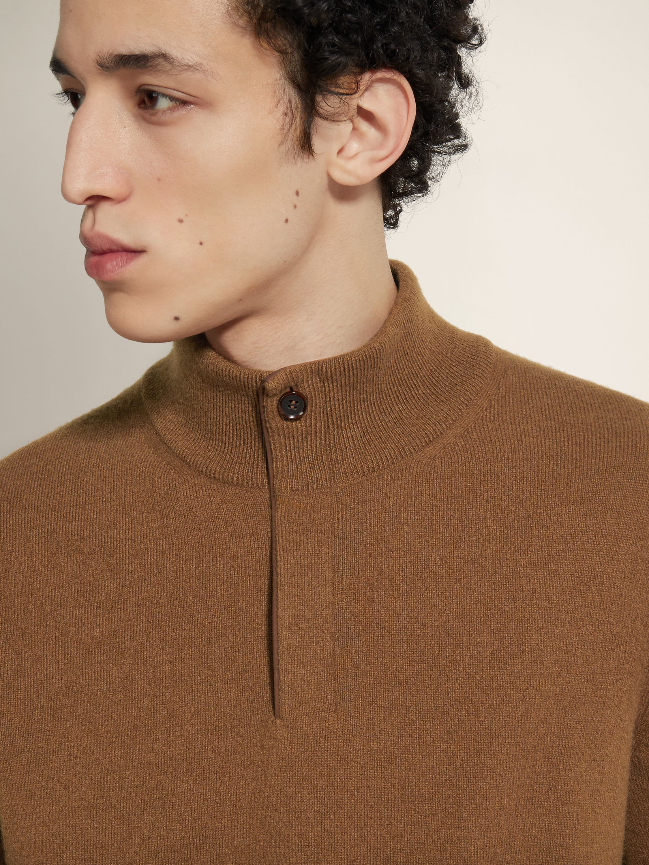 Zegna Dark Foliage Mlange Oasi Cashmere Zip Mock Neck Sweater