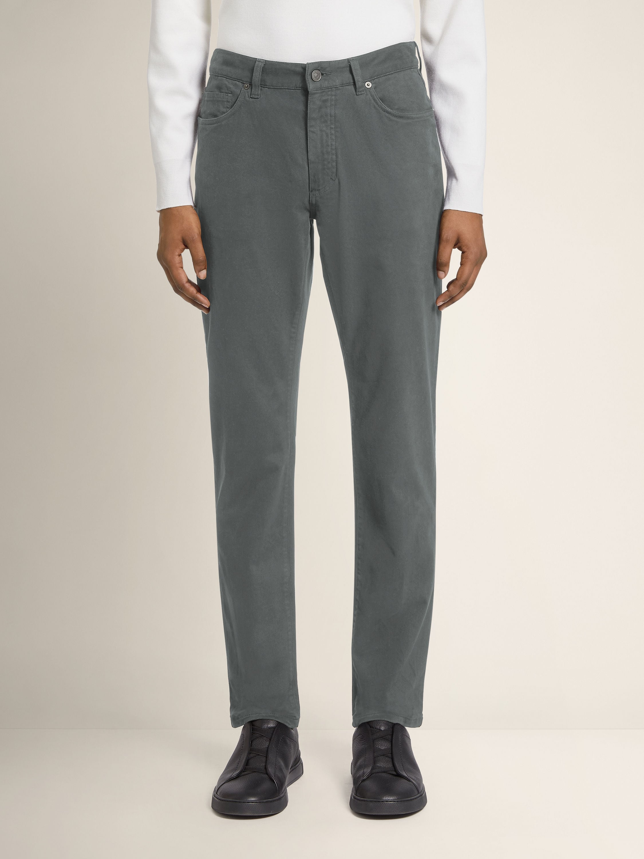 Zegna Light Grey Stretch Cotton Roccia Jeans