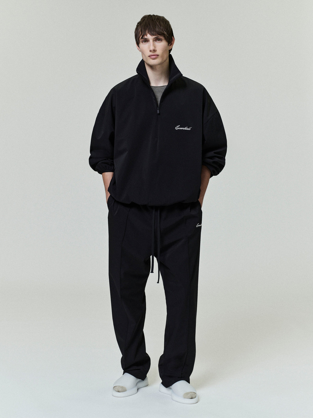Essentials Sporty Nylon Half Zip Jet Black