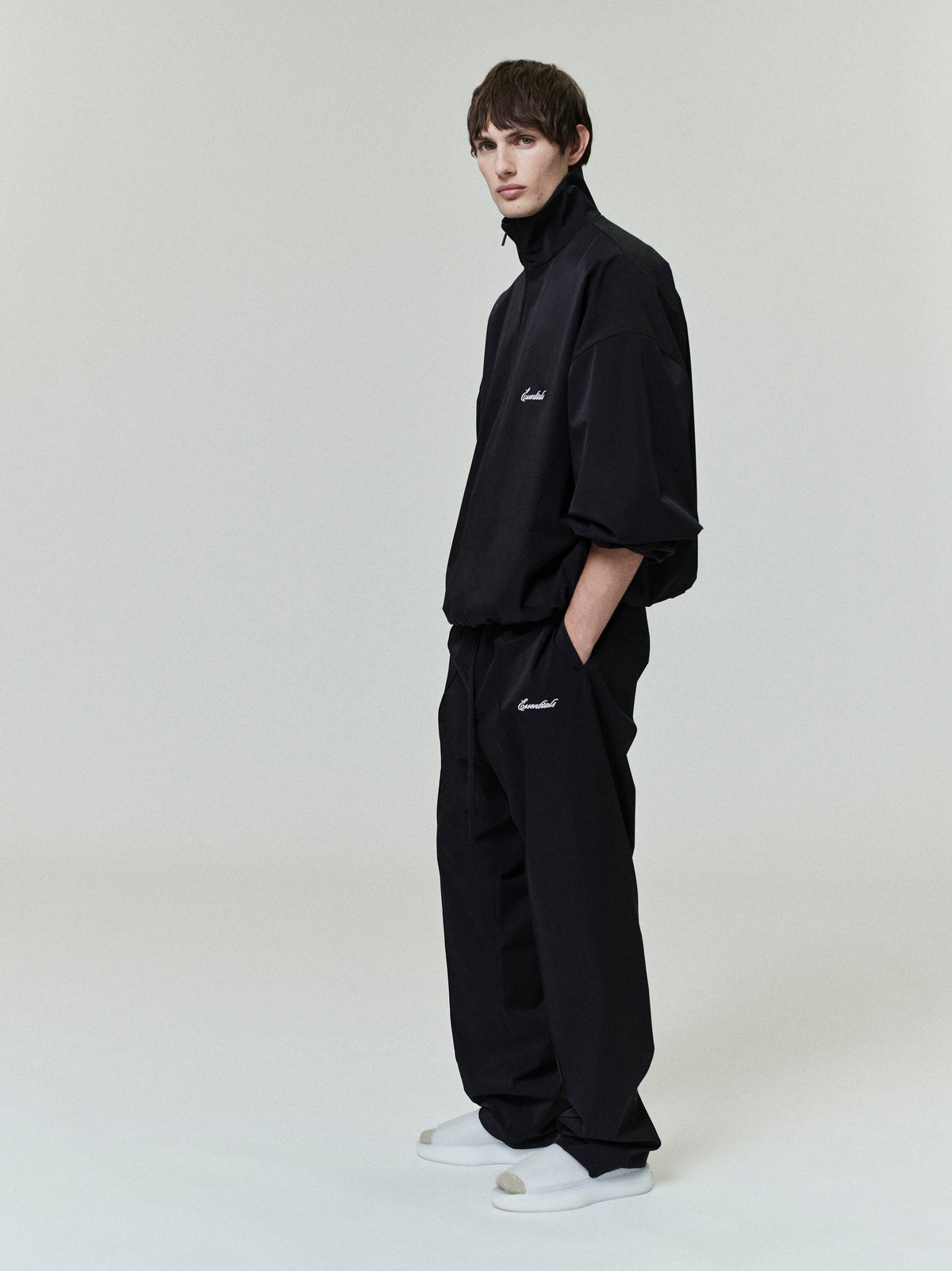 Essentials Sporty Nylon Half Zip Jet Black