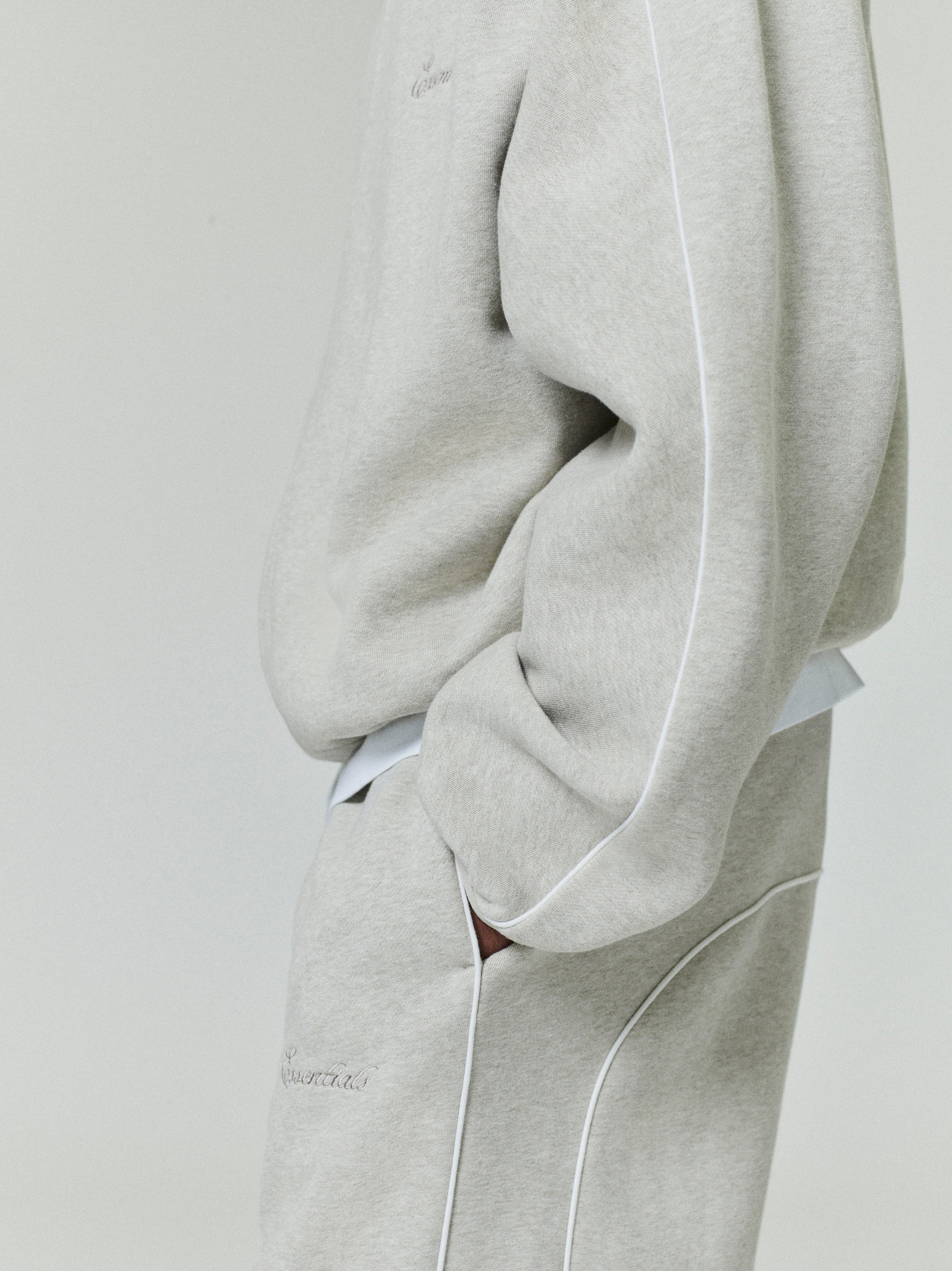 Essentials Modern Fleece Track Jacket With Piping Heather Stone/Cloud White