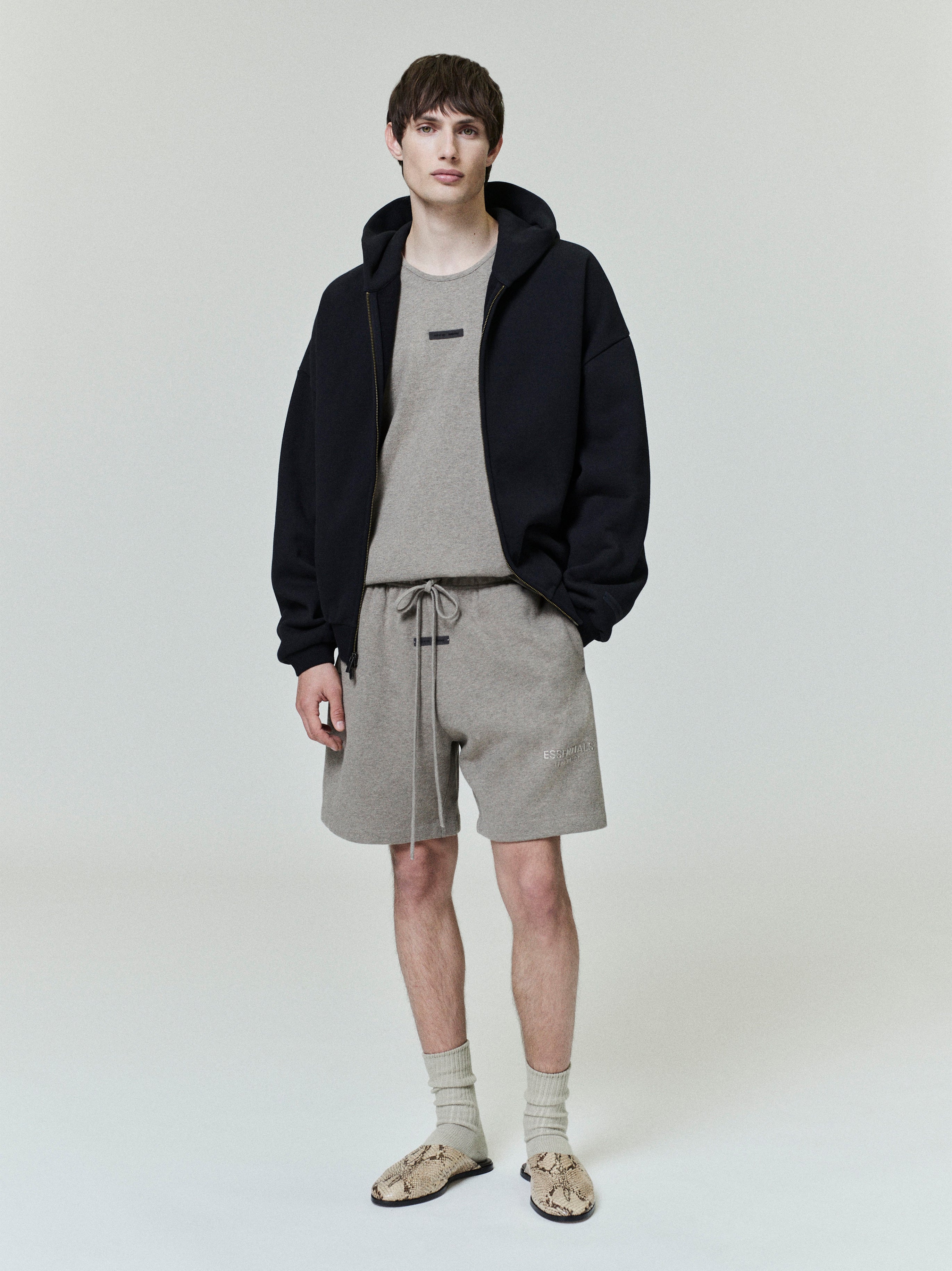 Essentials Embossed Classic Fleece Zip-Up Hoodie Vintage Black