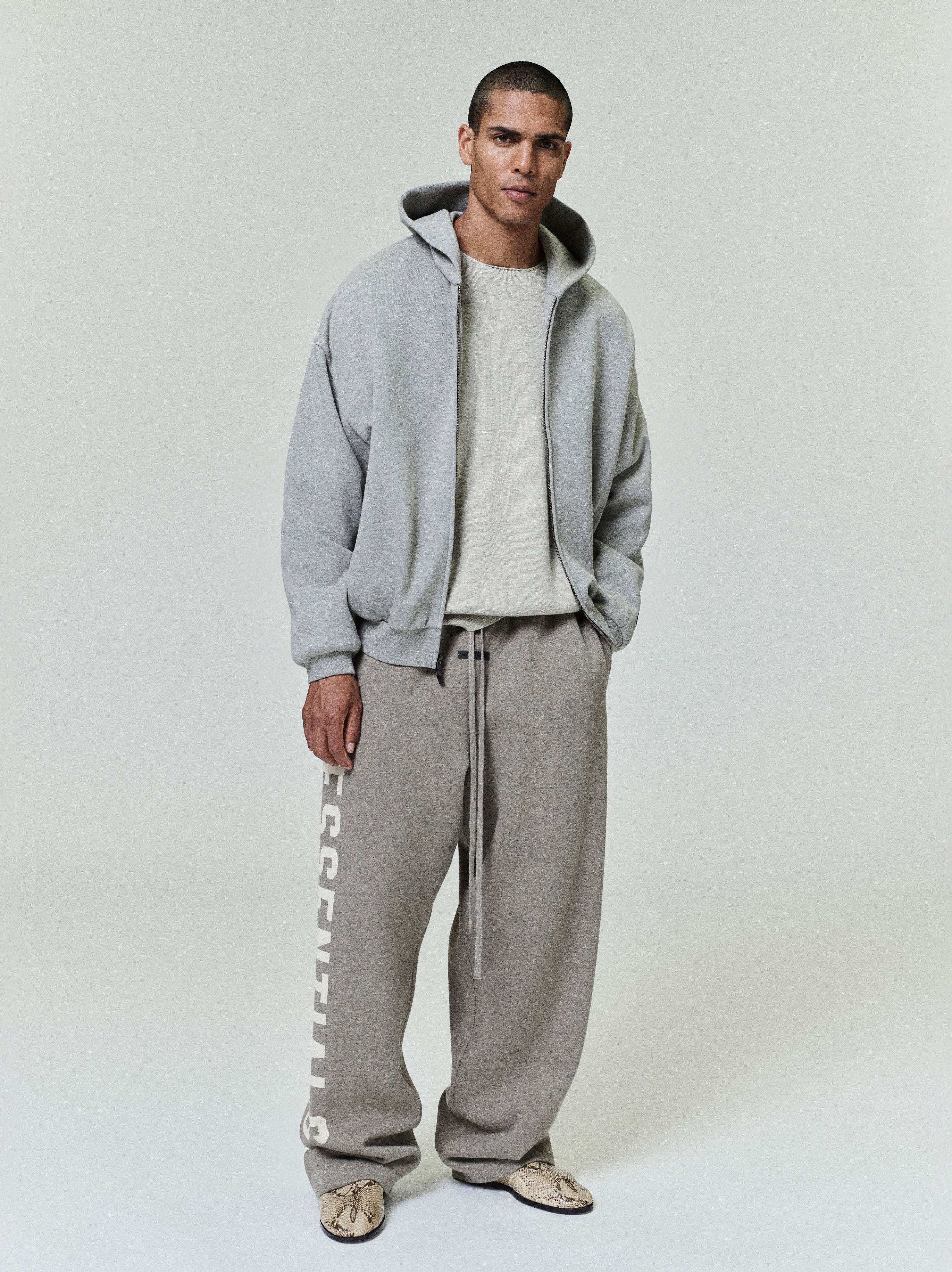 Essentials Embossed Classic Fleece Zip-Up Hoodie Warm Heather