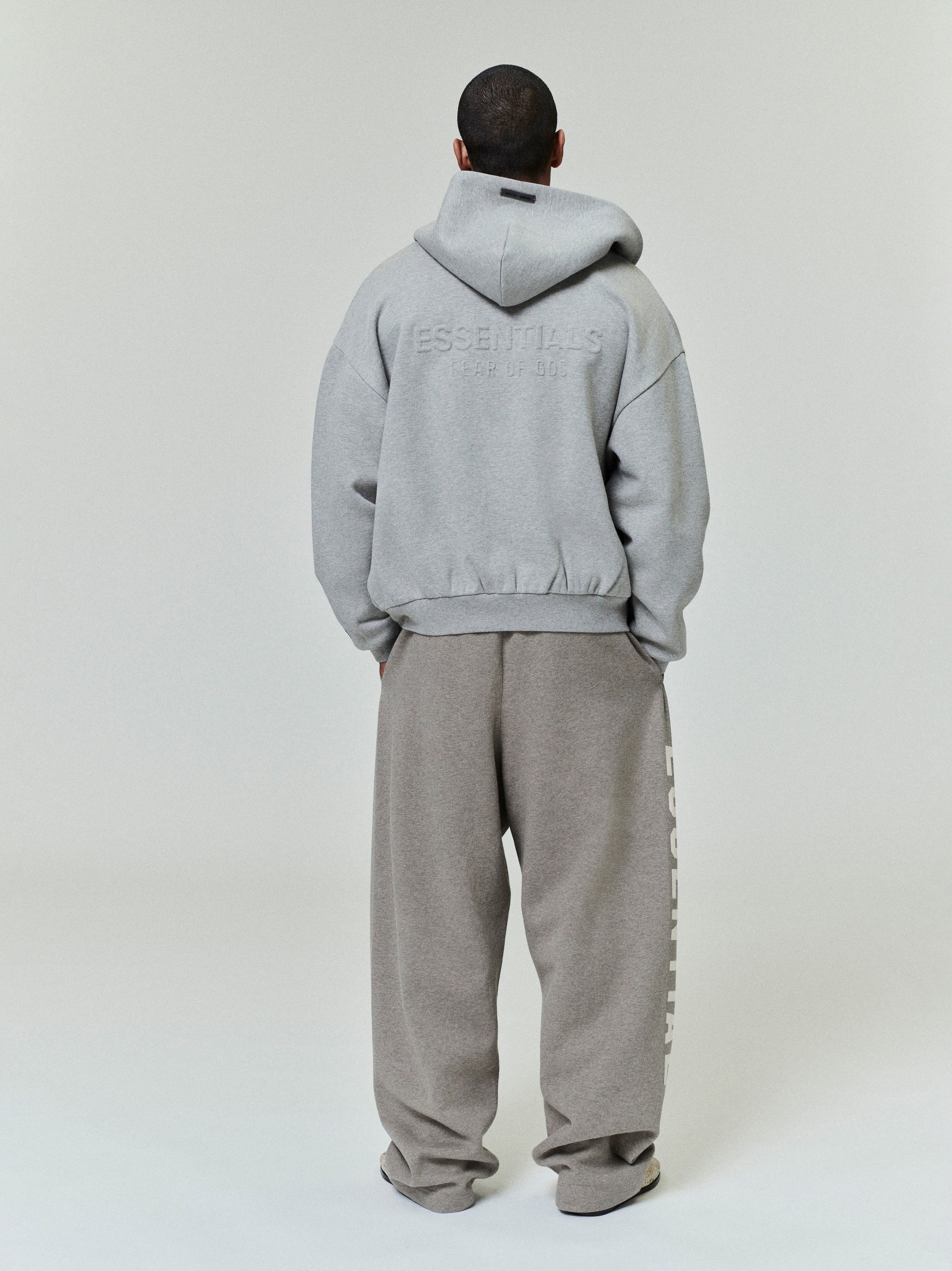 Essentials Embossed Classic Fleece Zip-Up Hoodie Warm Heather