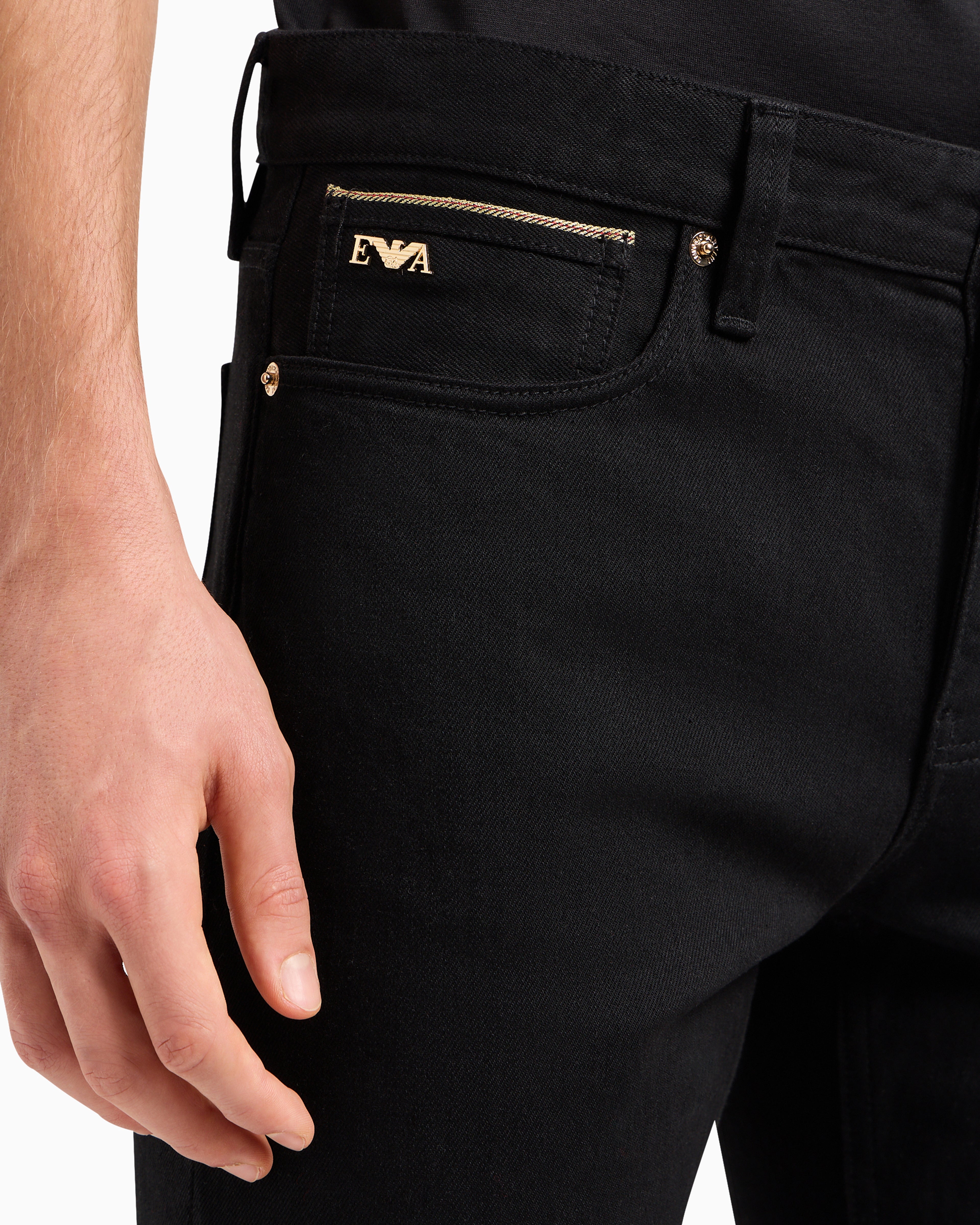 Emporio Armani J75 Slim-fit stretch denim jeans with gold details