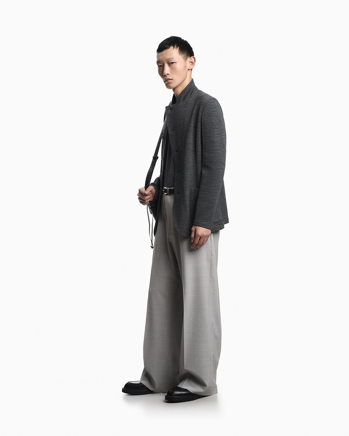 Emporio Armani Guru-collar jacket with off-centre fastening in a 3D jersey knit