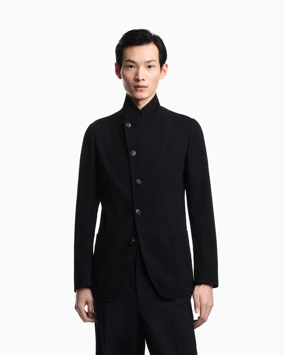 Emporio Armani Guru collar jacket with off-centre fastening in 3D chevron virgin wool