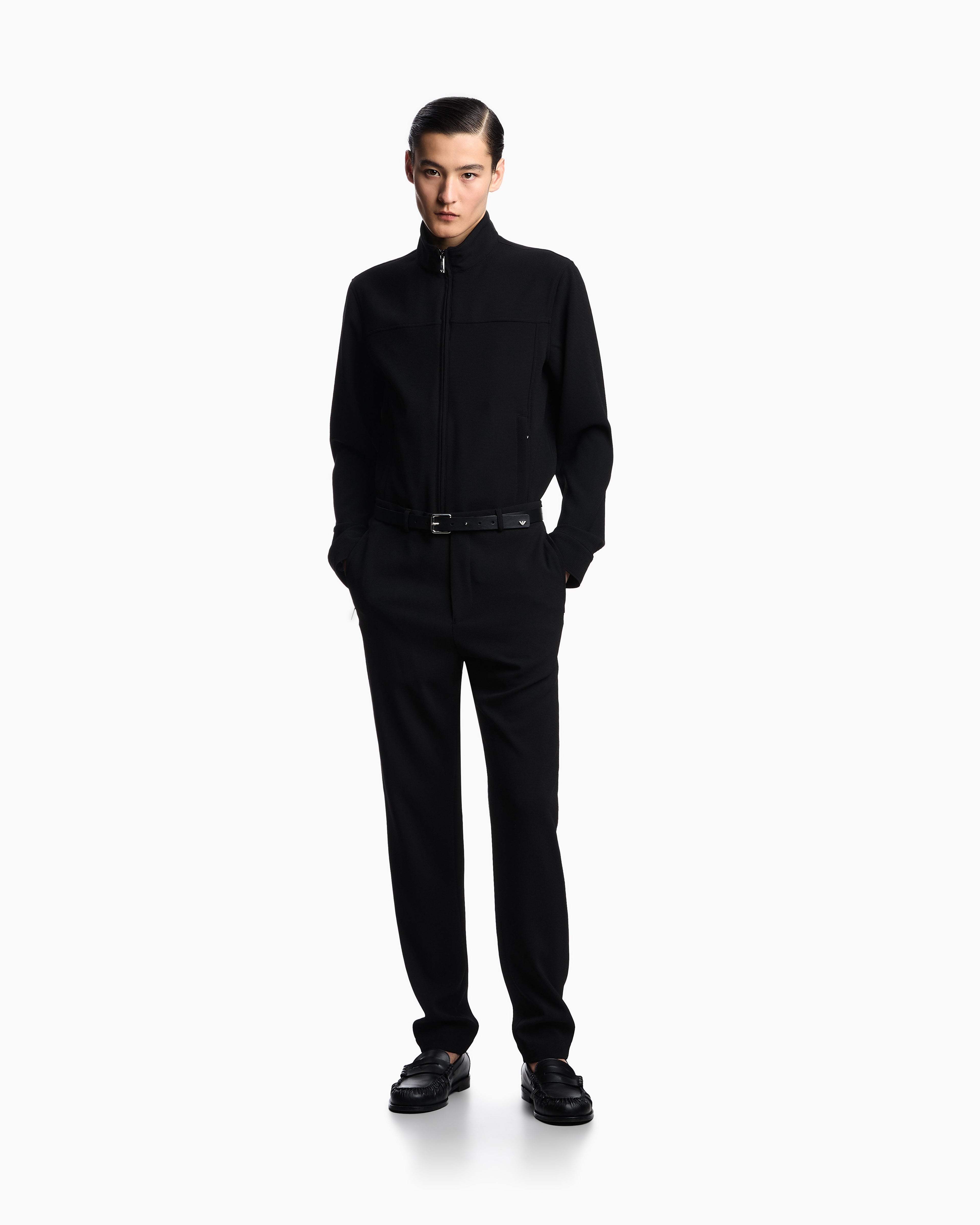 Emporio Armani Icon piqué-effect micro-textured crêpe jersey trousers