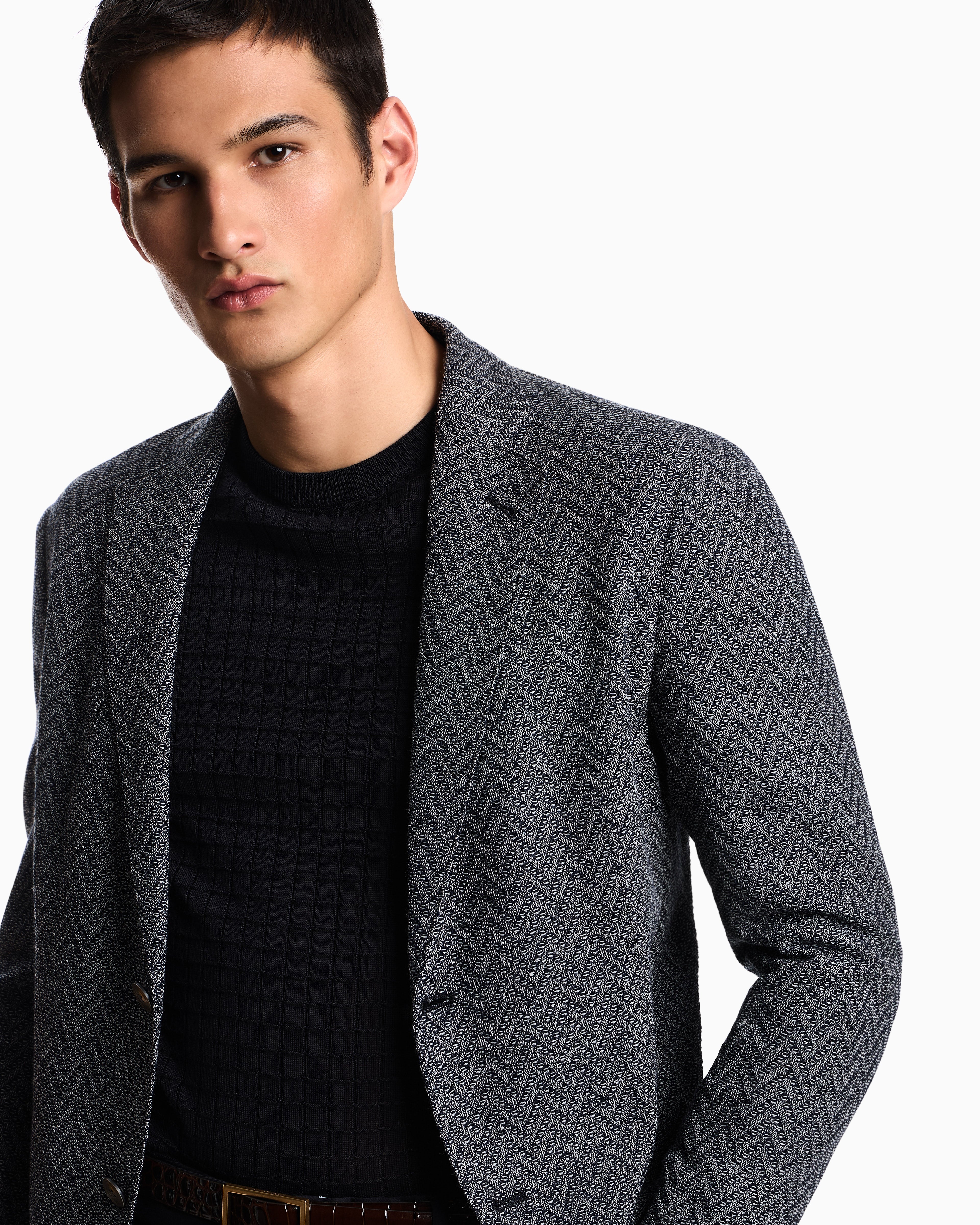 Emporio Armani Icon single-breasted jacket in chevron-motif wool