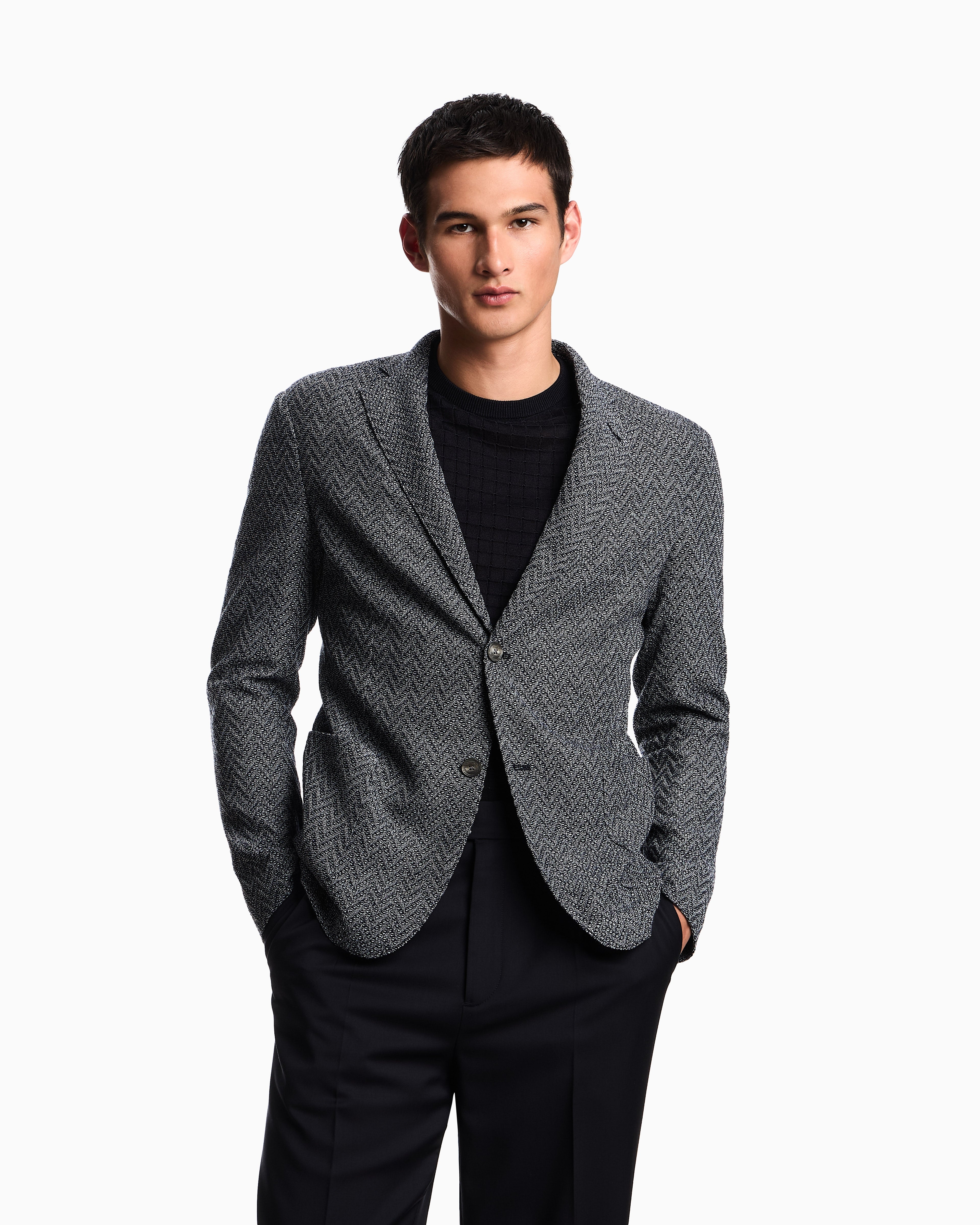 Emporio Armani Icon single-breasted jacket in chevron-motif wool
