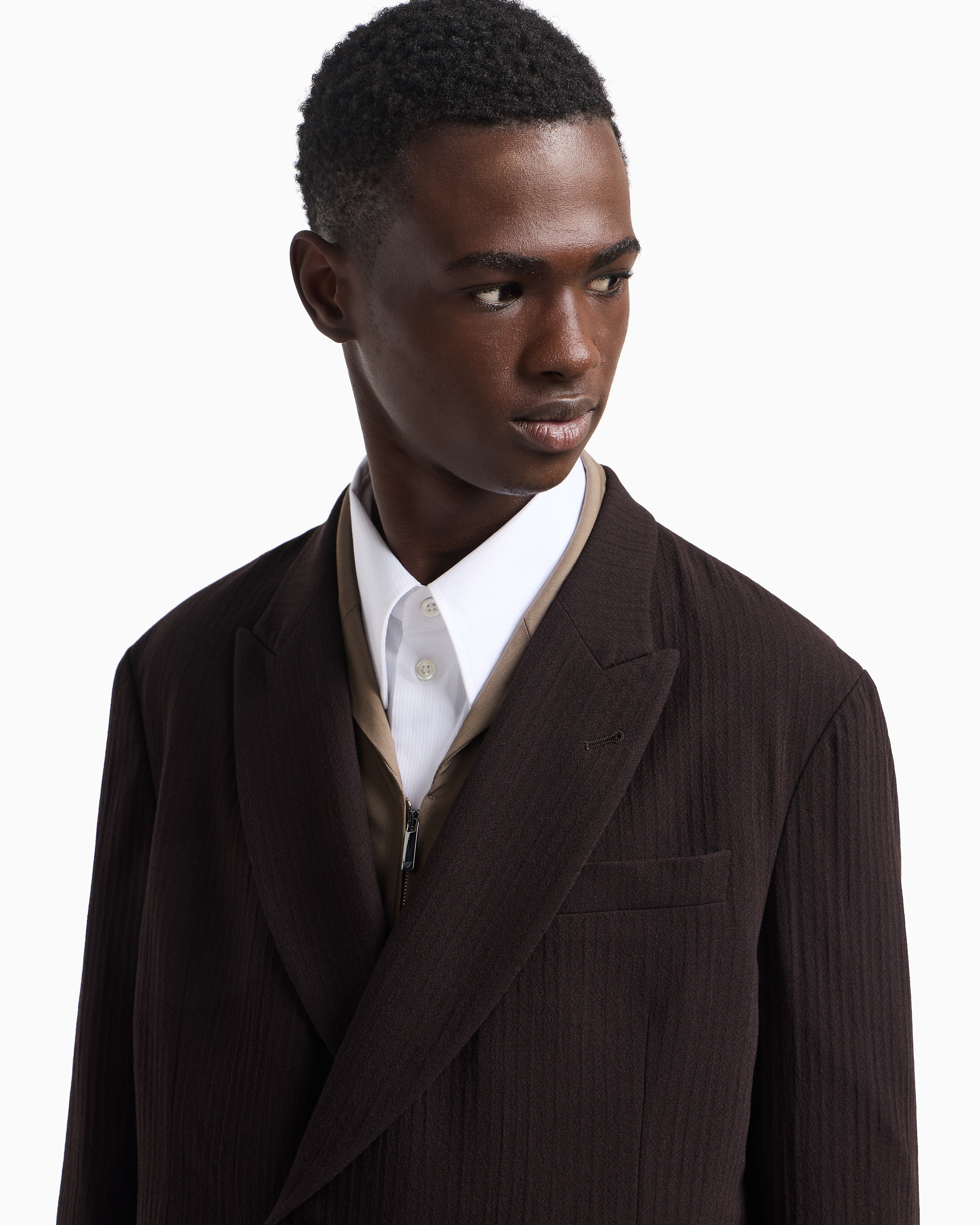 Emporio Armani Double-breasted jacket in wool crêpe with 3D effect