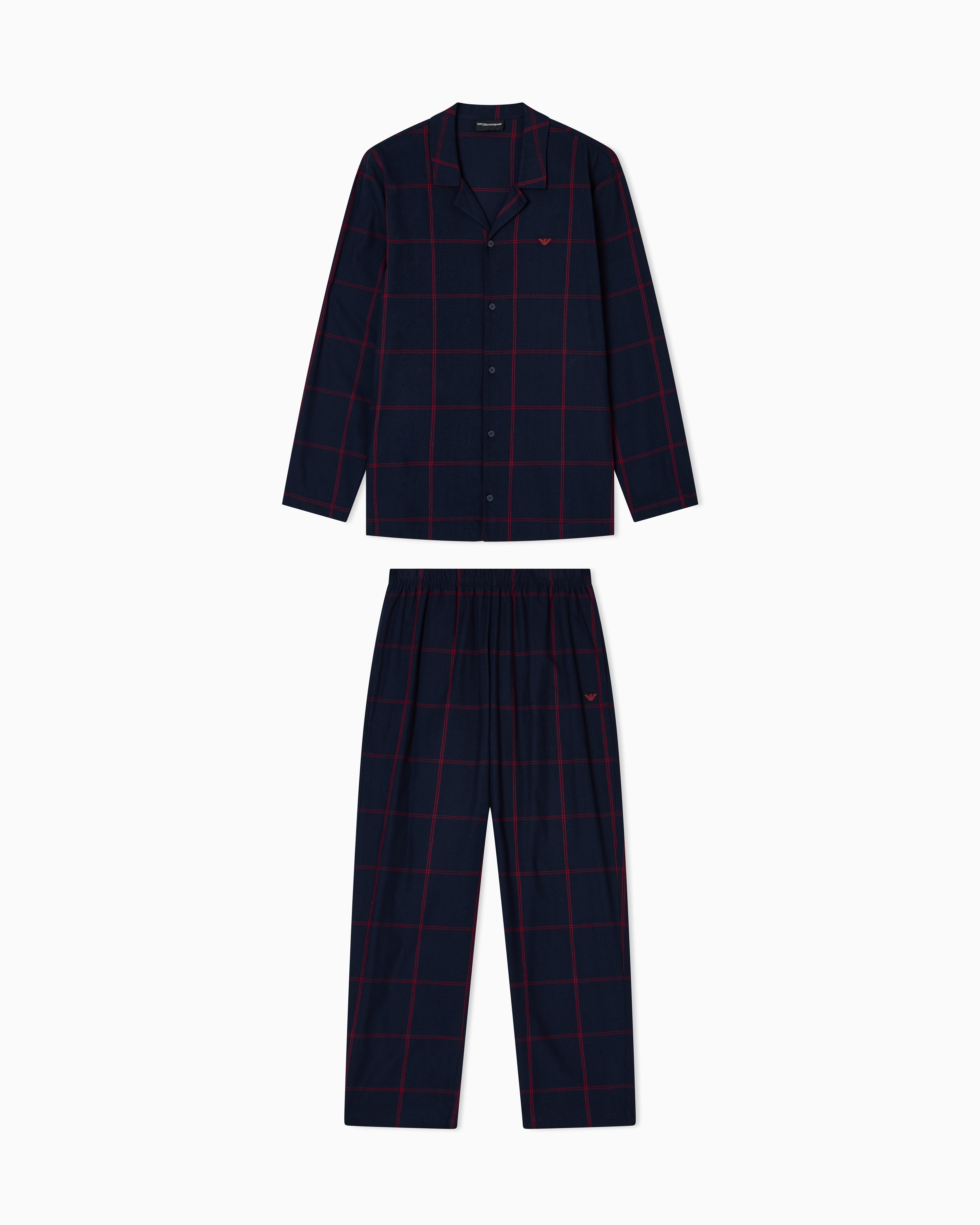 Emporio Armani ASV tartan motif flannel pyjamas with lapels