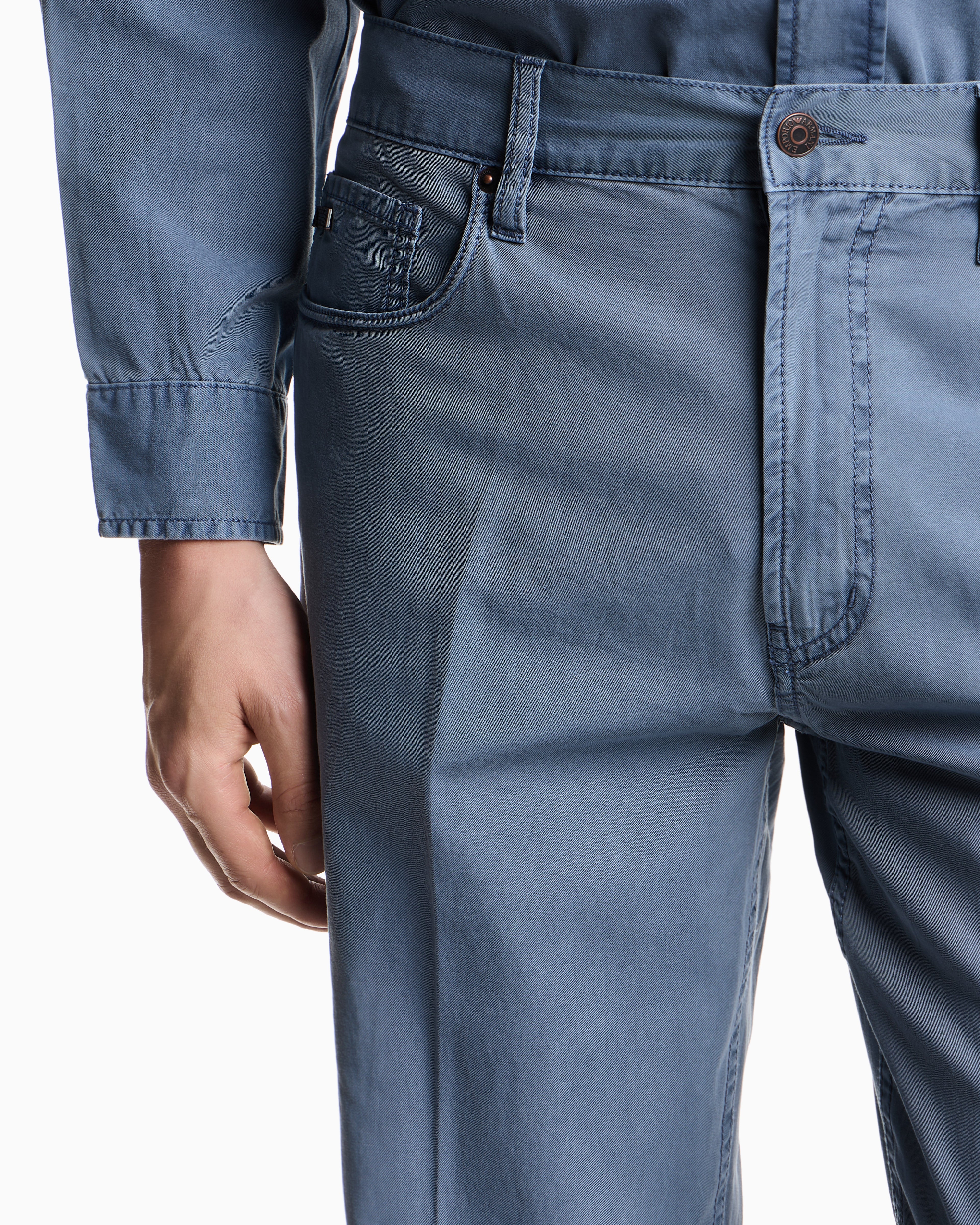 Emporio Armani J76 straight-fit five-pocket washed twill trousers