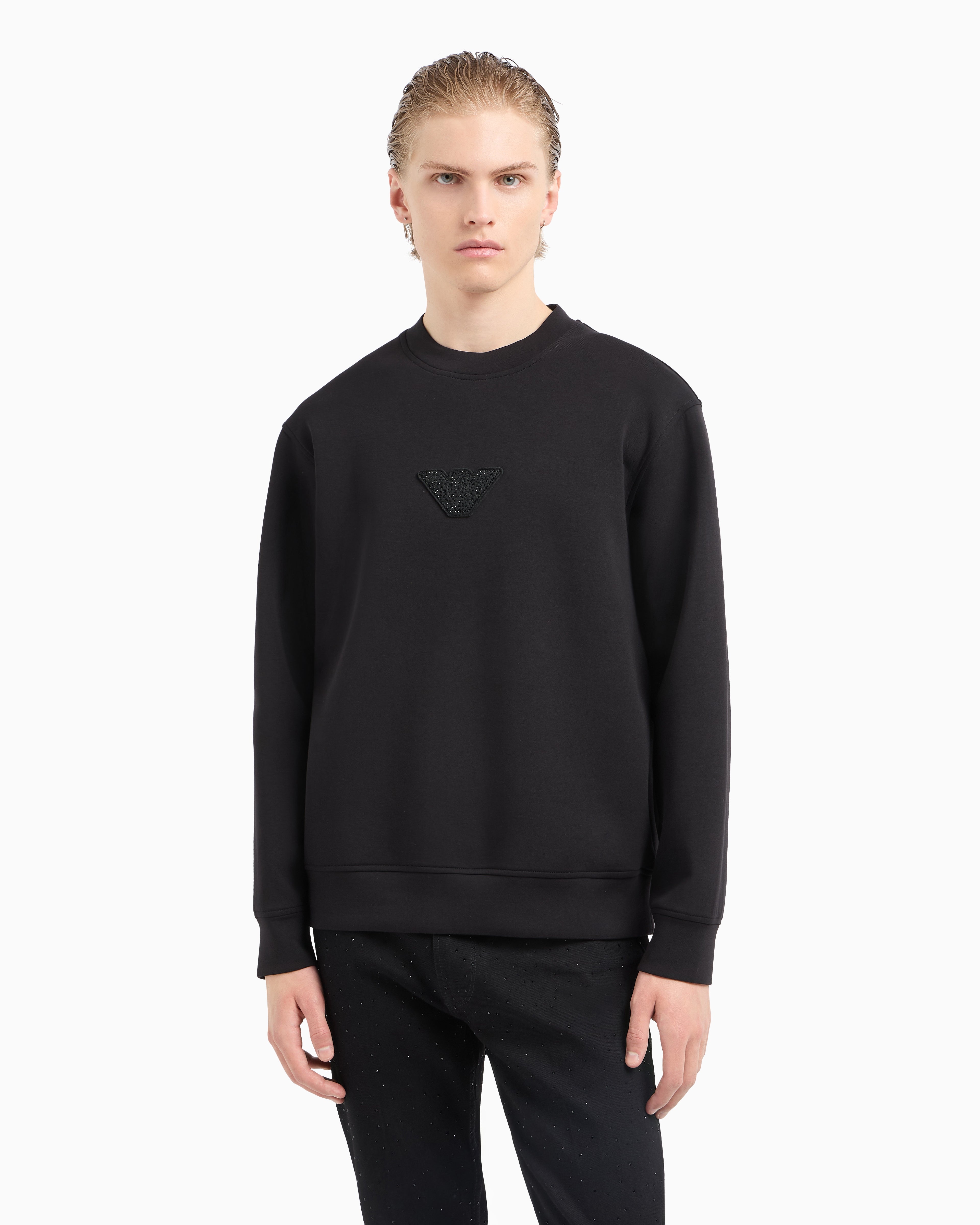 Emporio Armani ASV Clubwear jersey sweatshirt with eagle patch and rhinestones