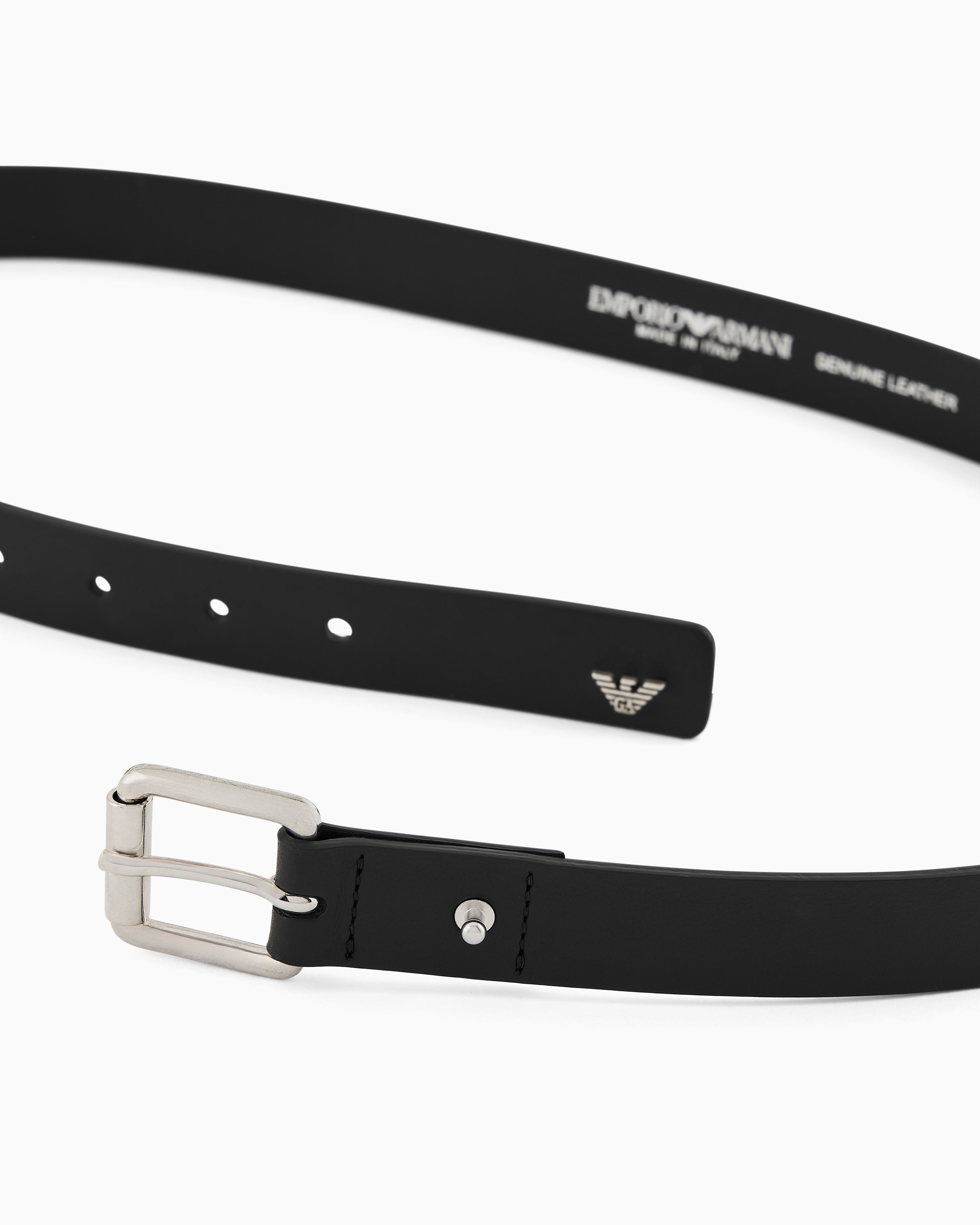 Emporio Armani Smooth leather belt with eagle plate