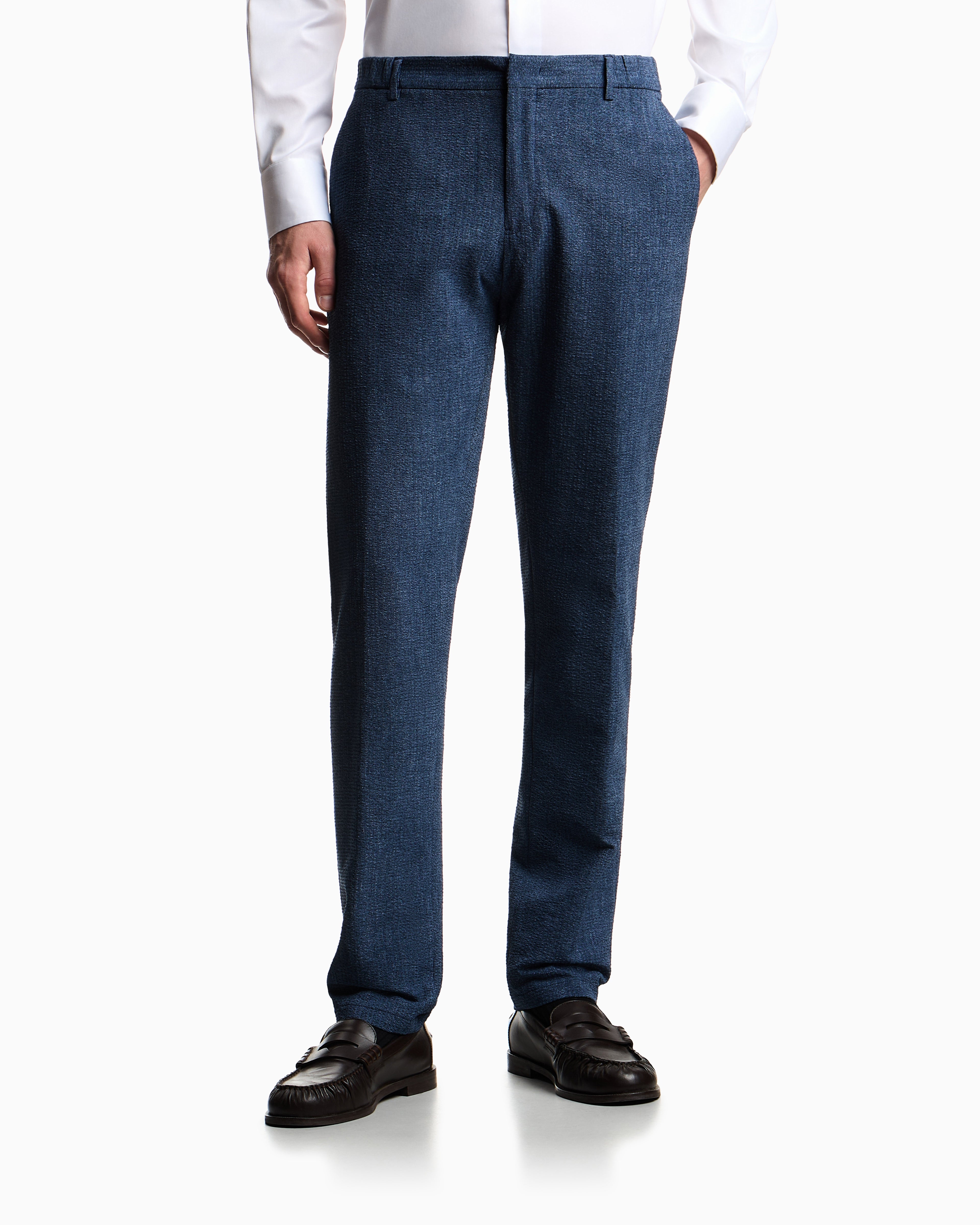 Emporio Armani Printed seersucker fabric trousers