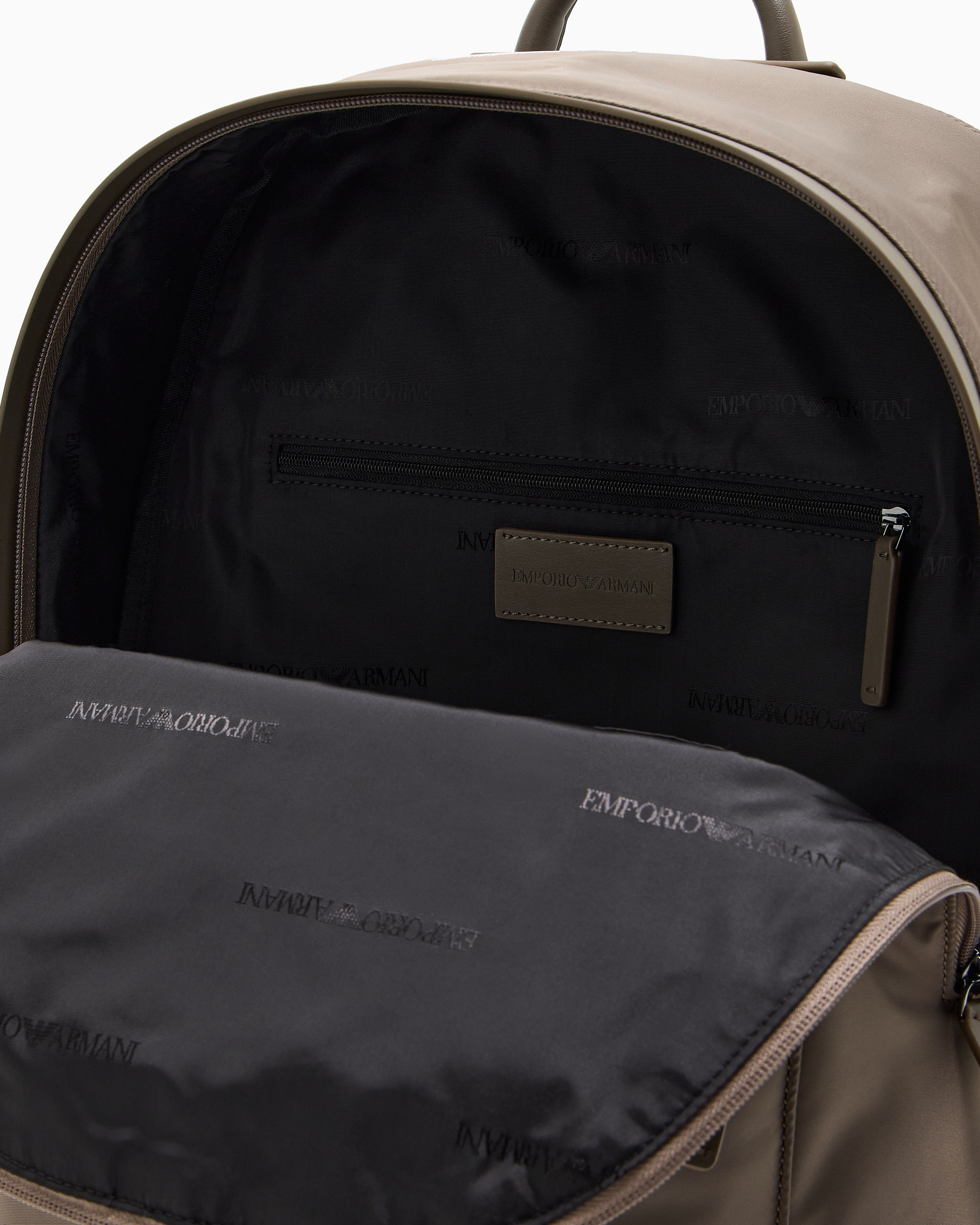 Emporio Armani Recycled nylon backpack with zip and leather details