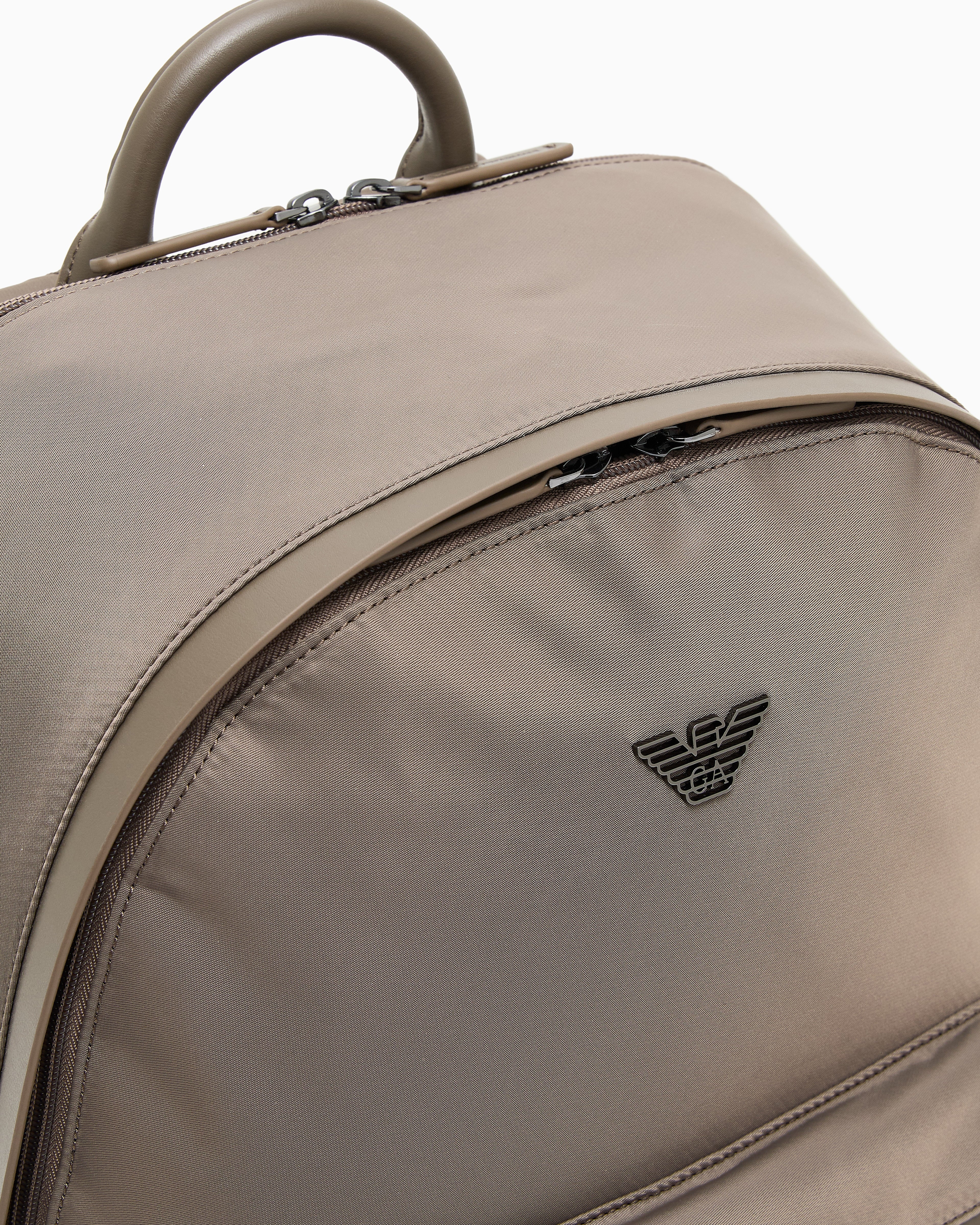 Emporio Armani Recycled nylon backpack with zip and leather details