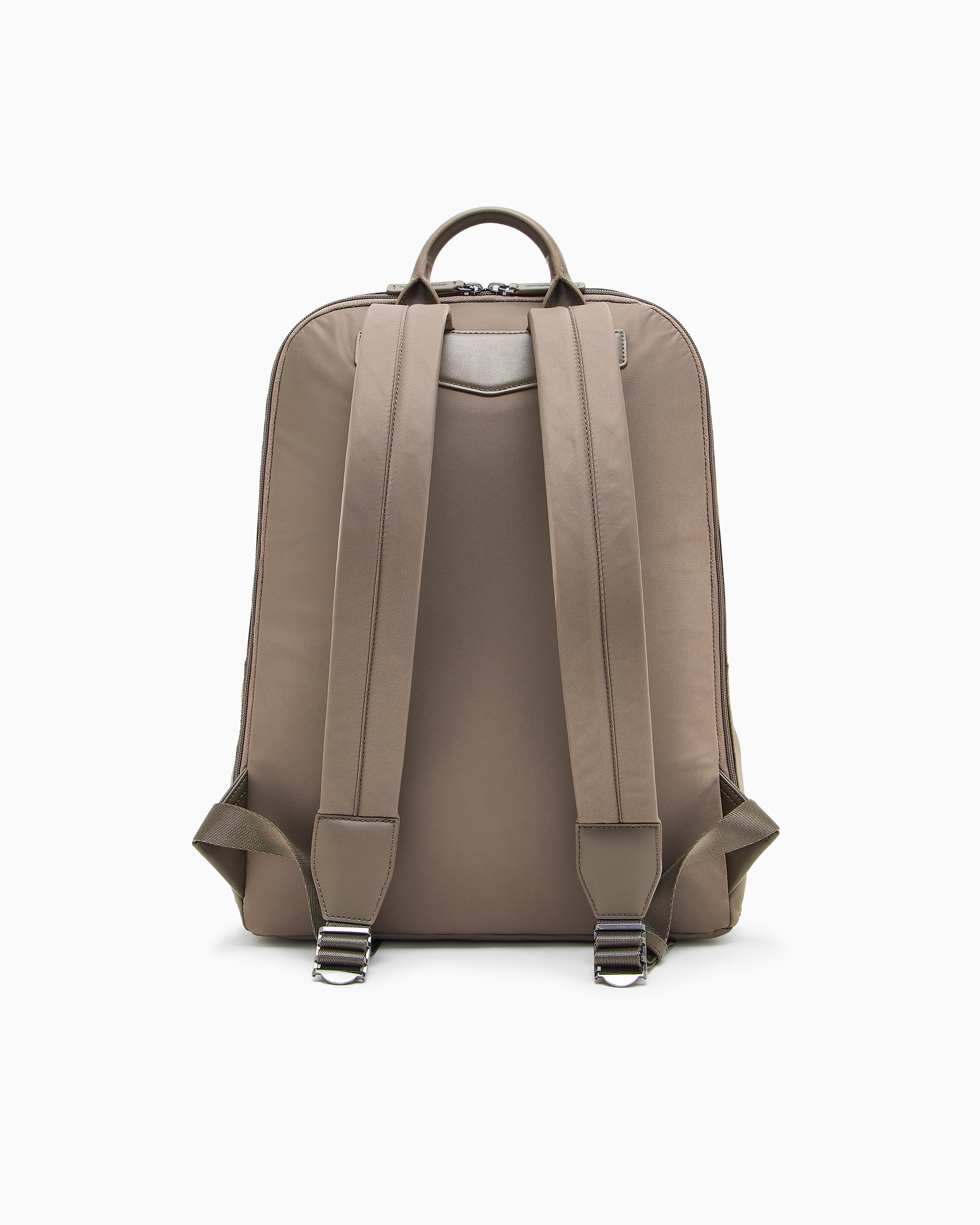 Emporio Armani Recycled nylon backpack with zip and leather details