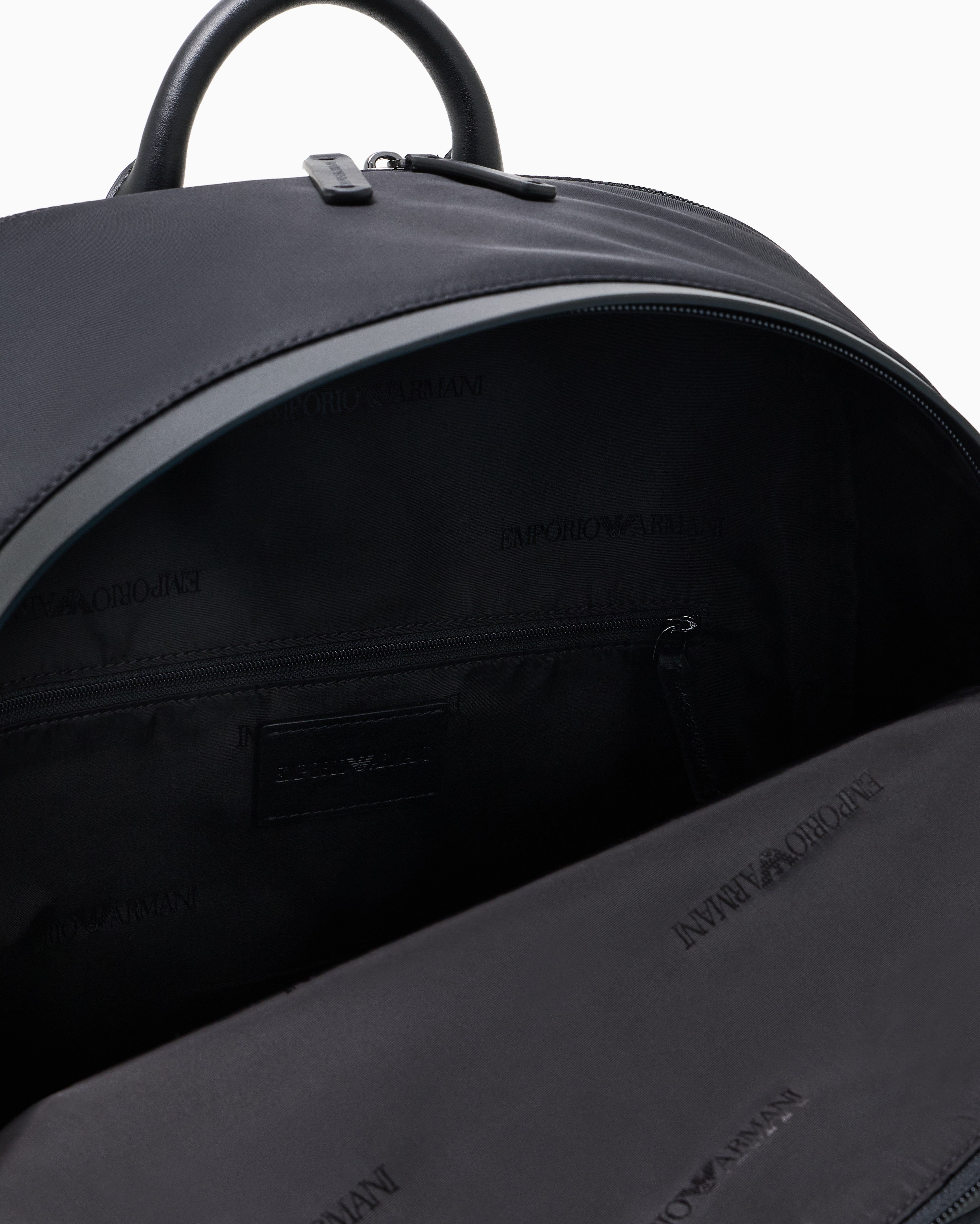 Emporio Armani Recycled nylon backpack with zip and leather details