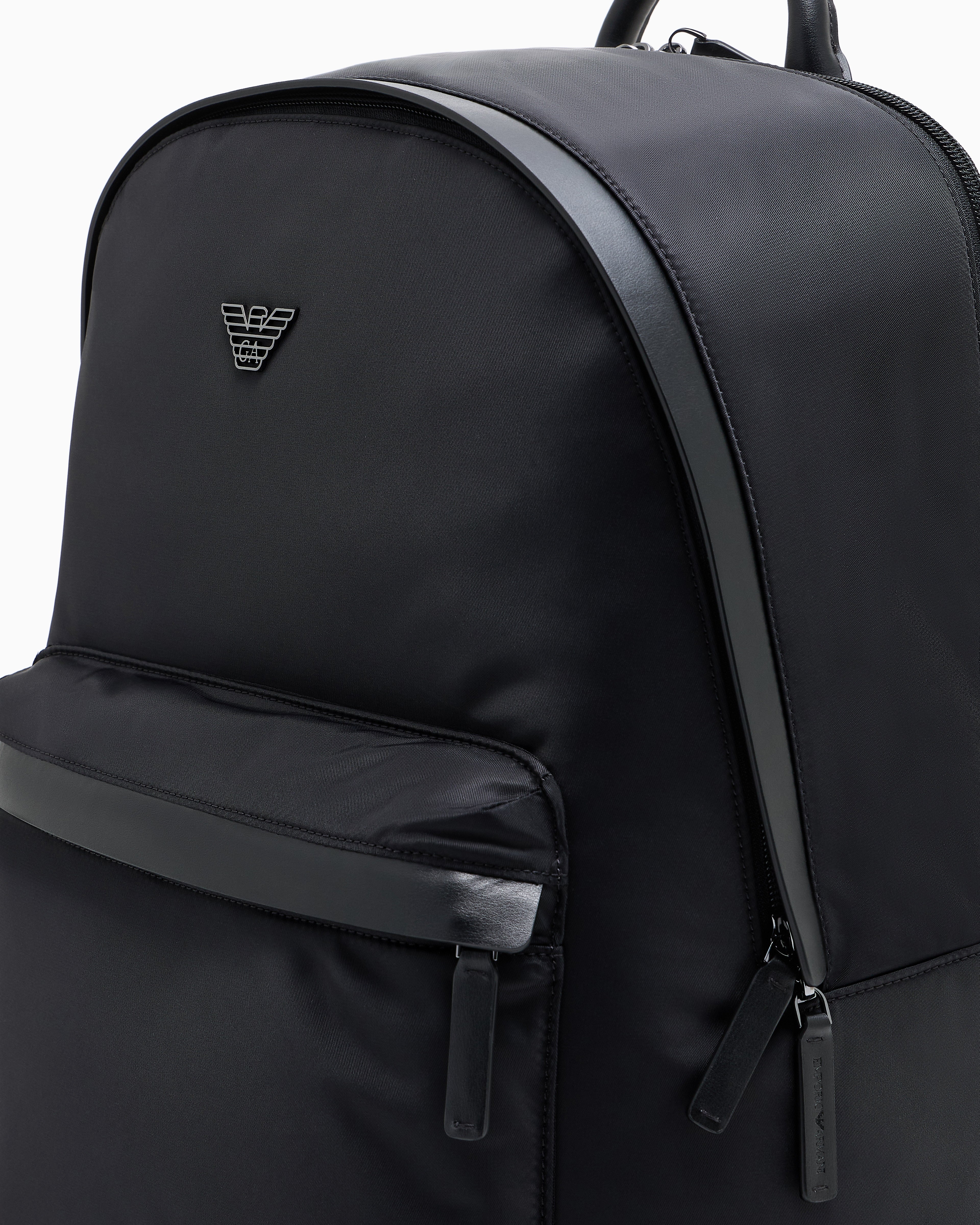 Emporio Armani Recycled nylon backpack with zip and leather details