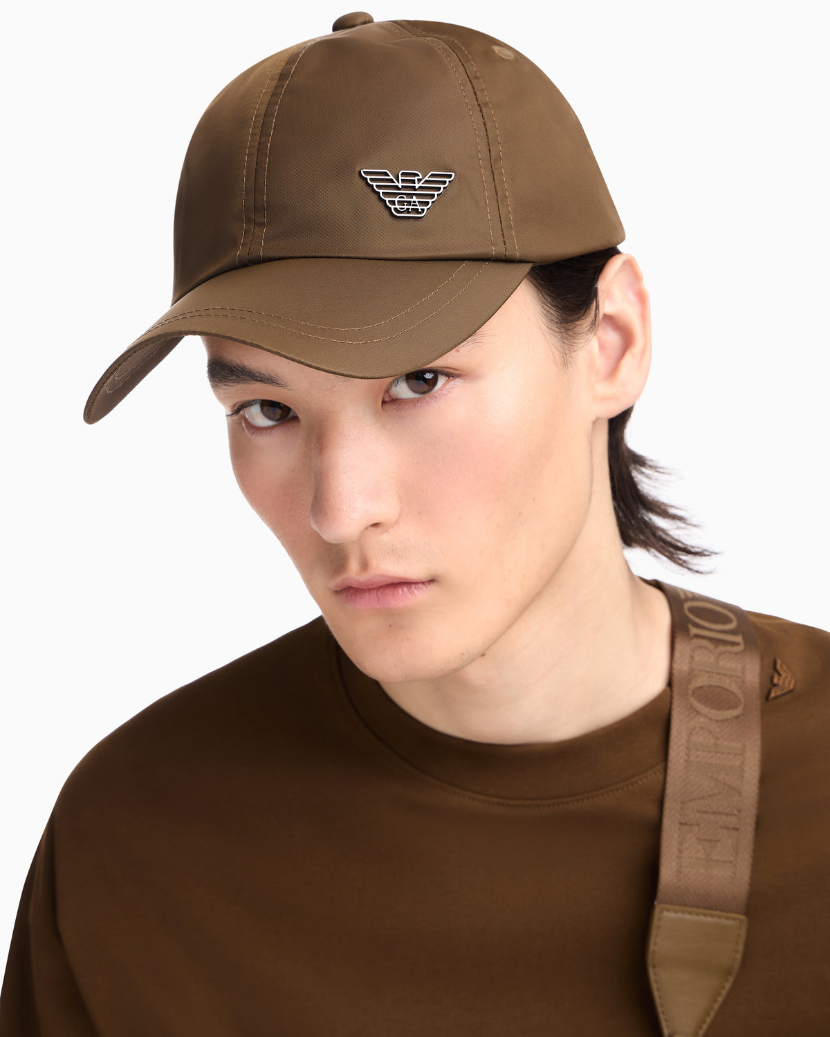 Emporio Armani Nylon cap with a metal logo plate and an adjustable back