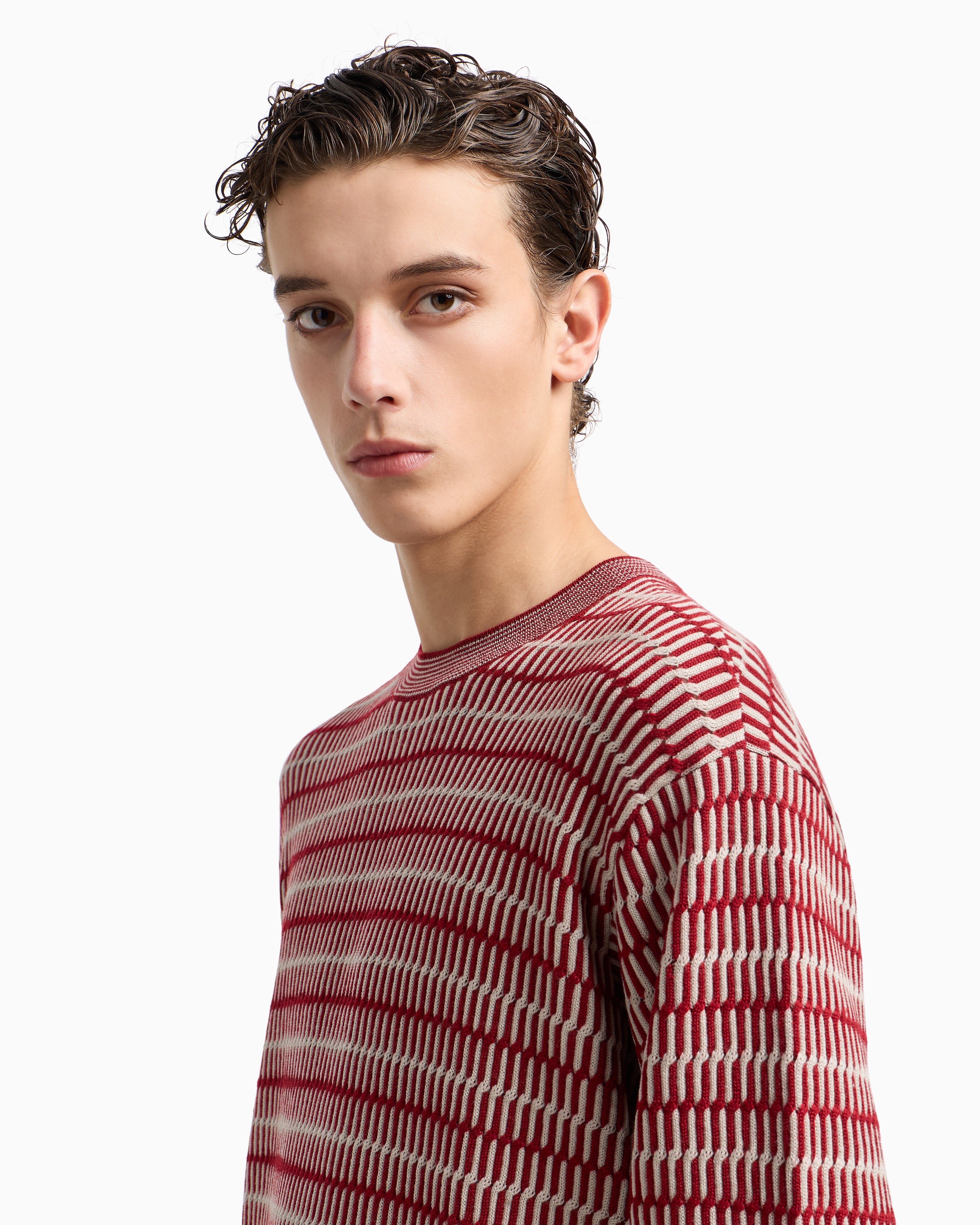 Emporio Armani Two-tone embroidery-stitched jacquard virgin wool jumper