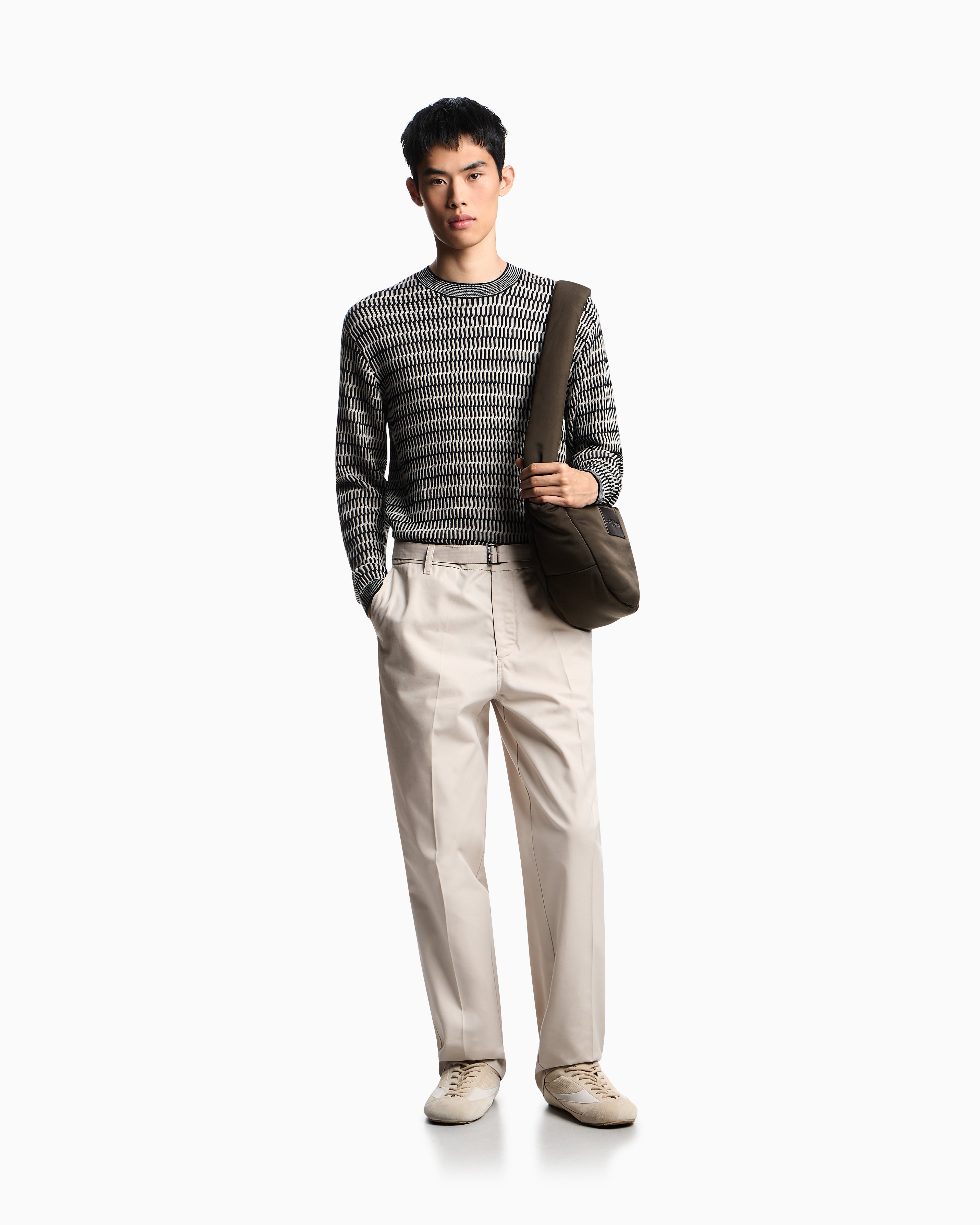 Emporio Armani Two-tone embroidery-stitched jacquard virgin wool jumper