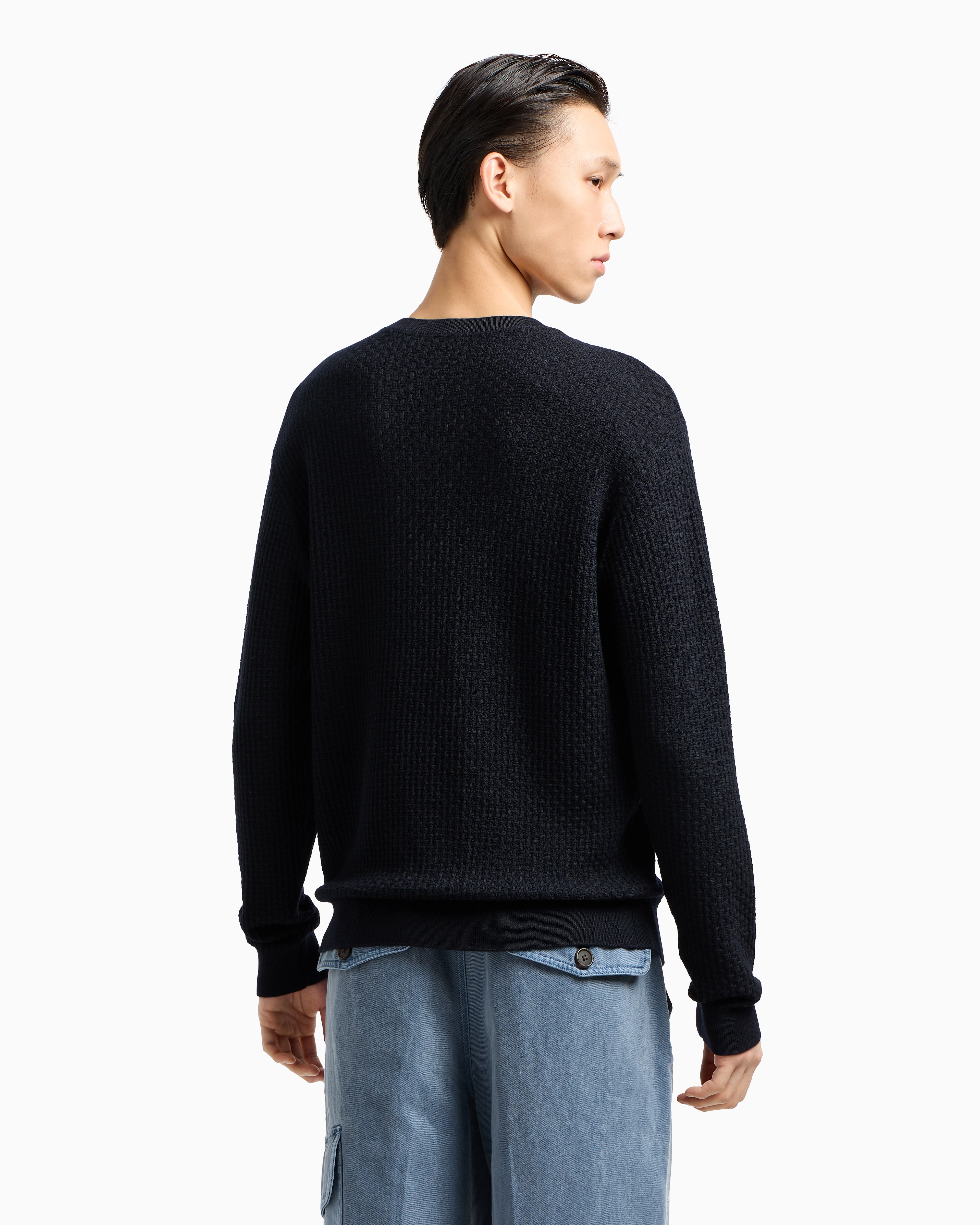 Emporio Armani Virgin wool jumper with embossed jacquard pattern