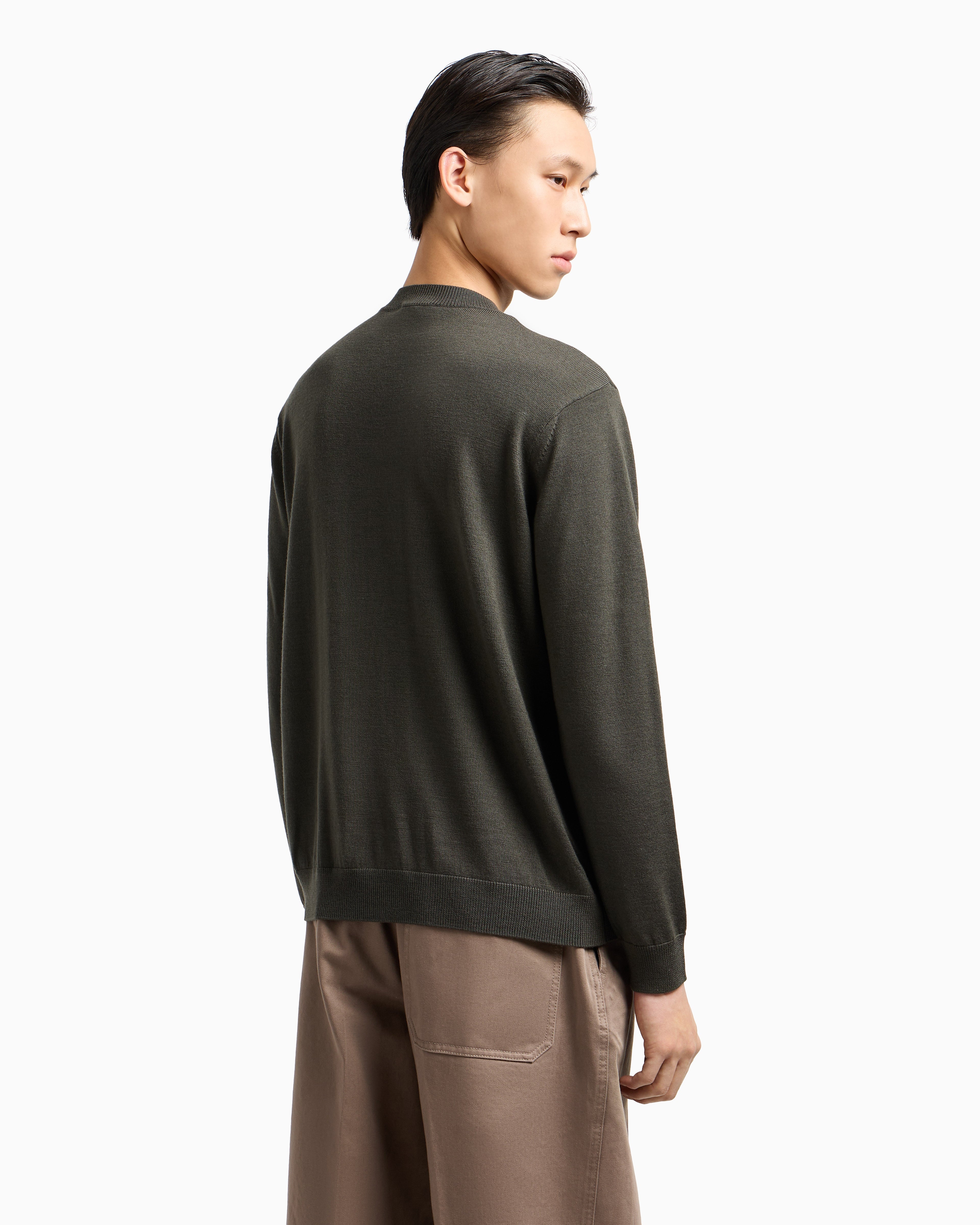 Emporio Armani Plain-knit virgin-wool jumper with eagle patch