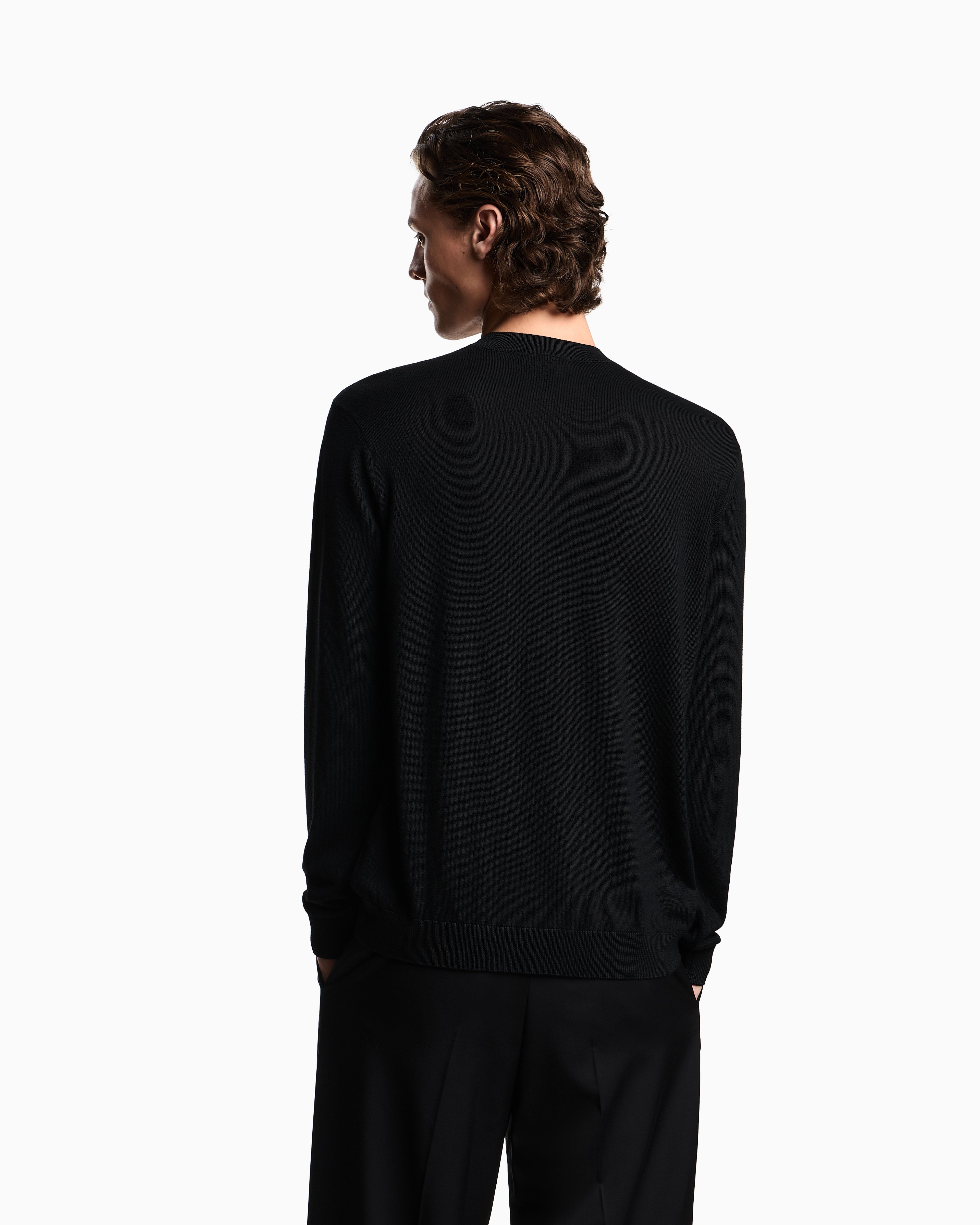Emporio Armani Plain-knit virgin-wool jumper with eagle patch