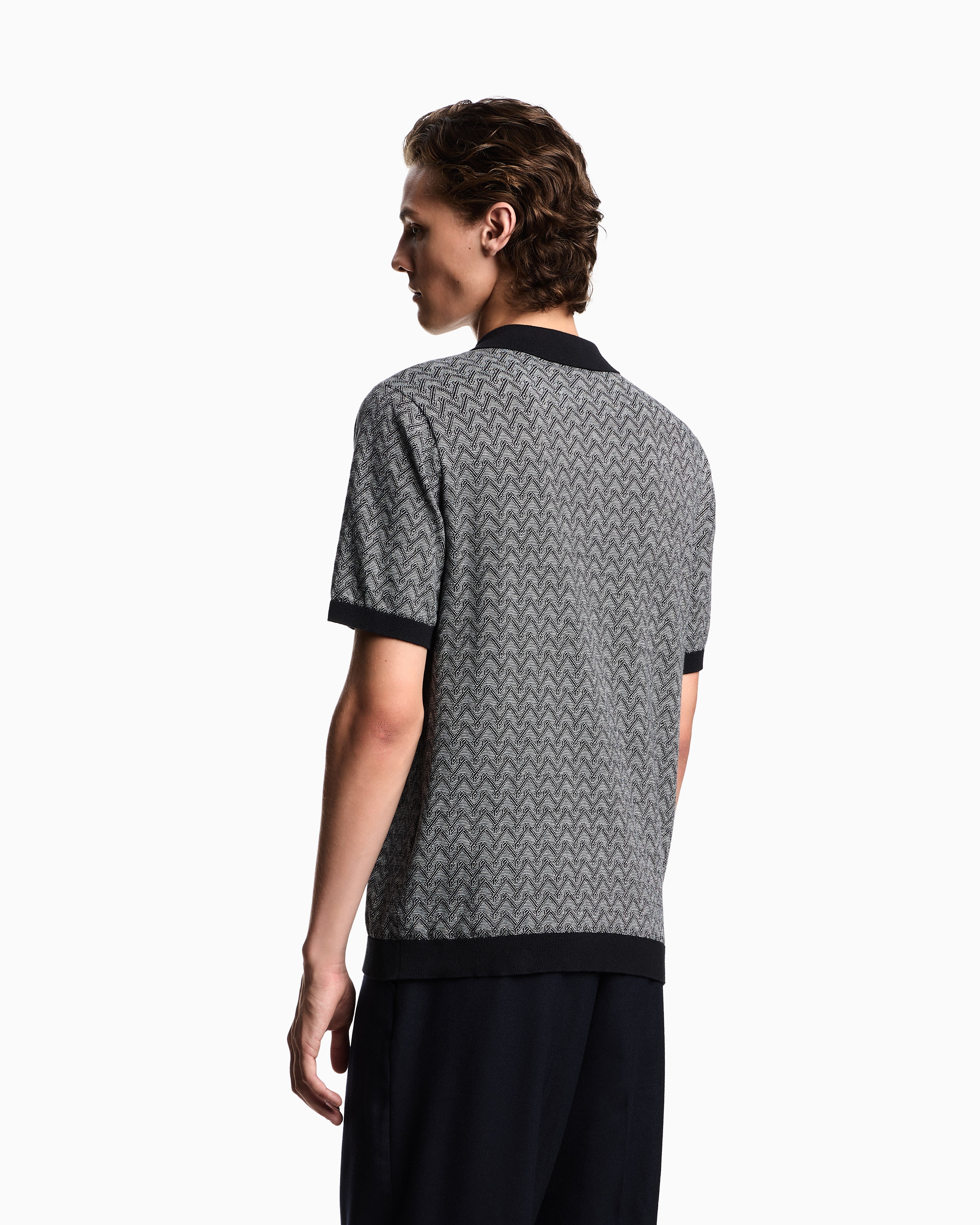 Emporio Armani Icon polo-collar jumper in chevron-motif jacquard