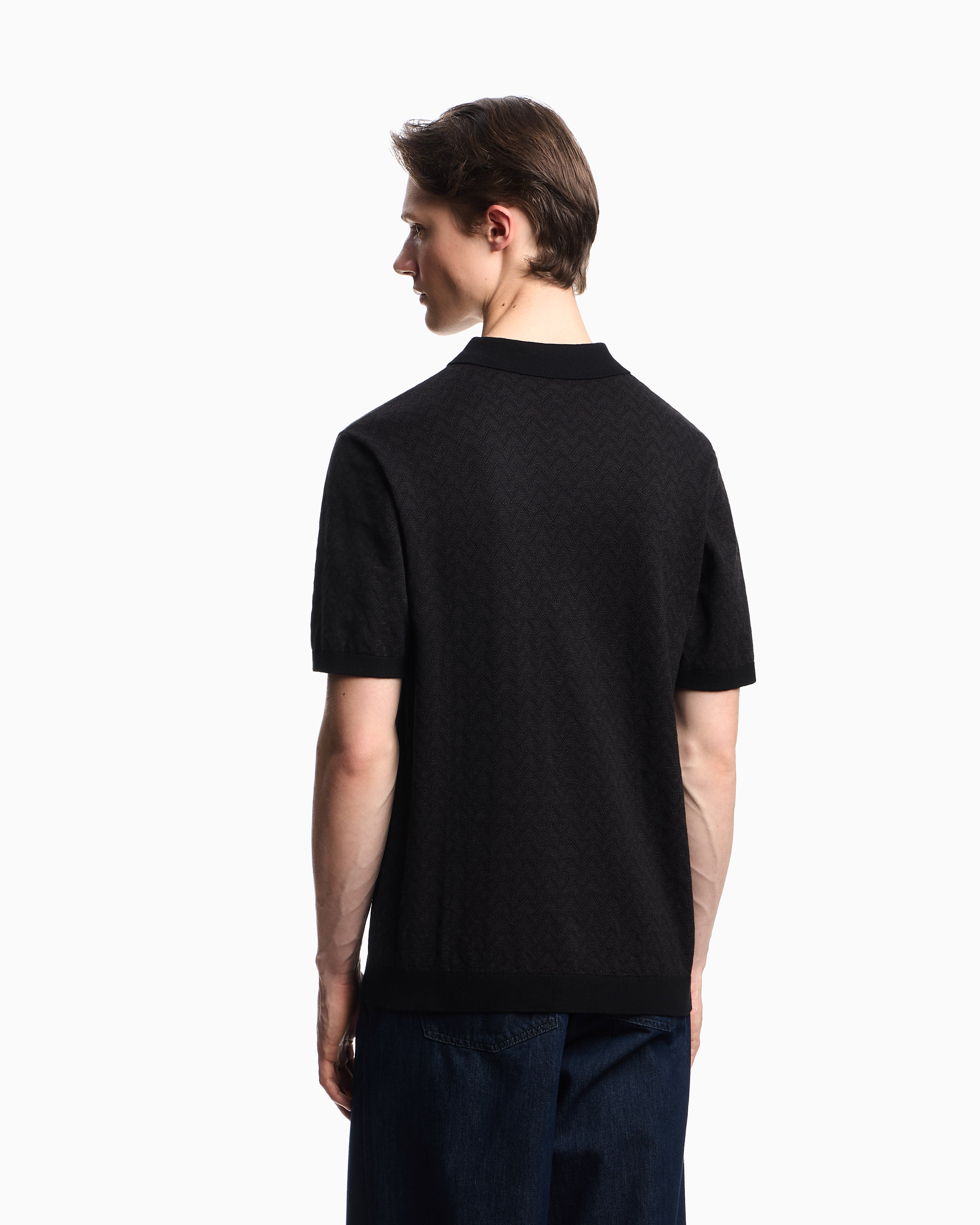 Emporio Armani Icon polo-collar jumper in chevron-motif jacquard