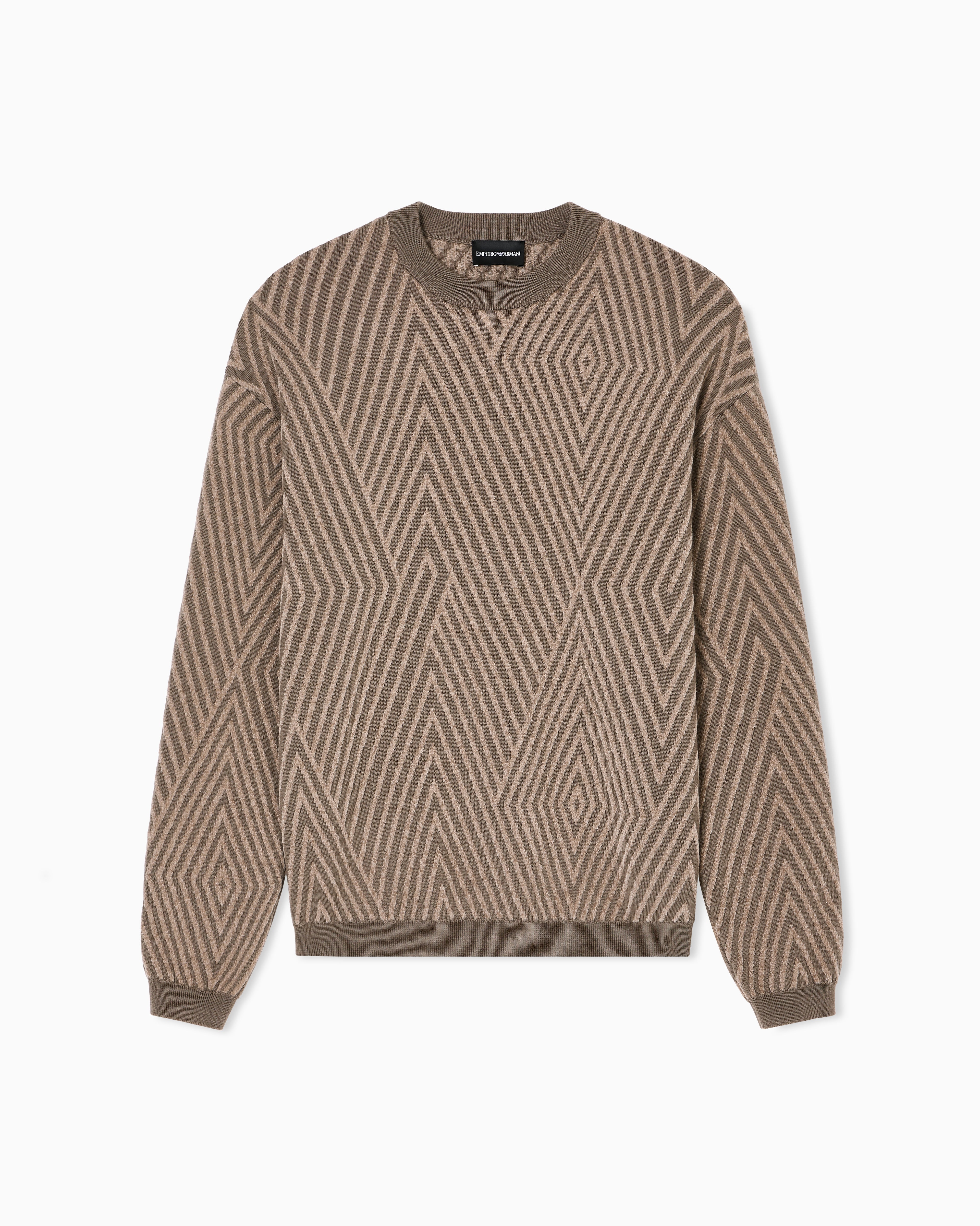 Emporio Armani Virgin wool-blend jumper with op-art jacquard with oversized diamonds
