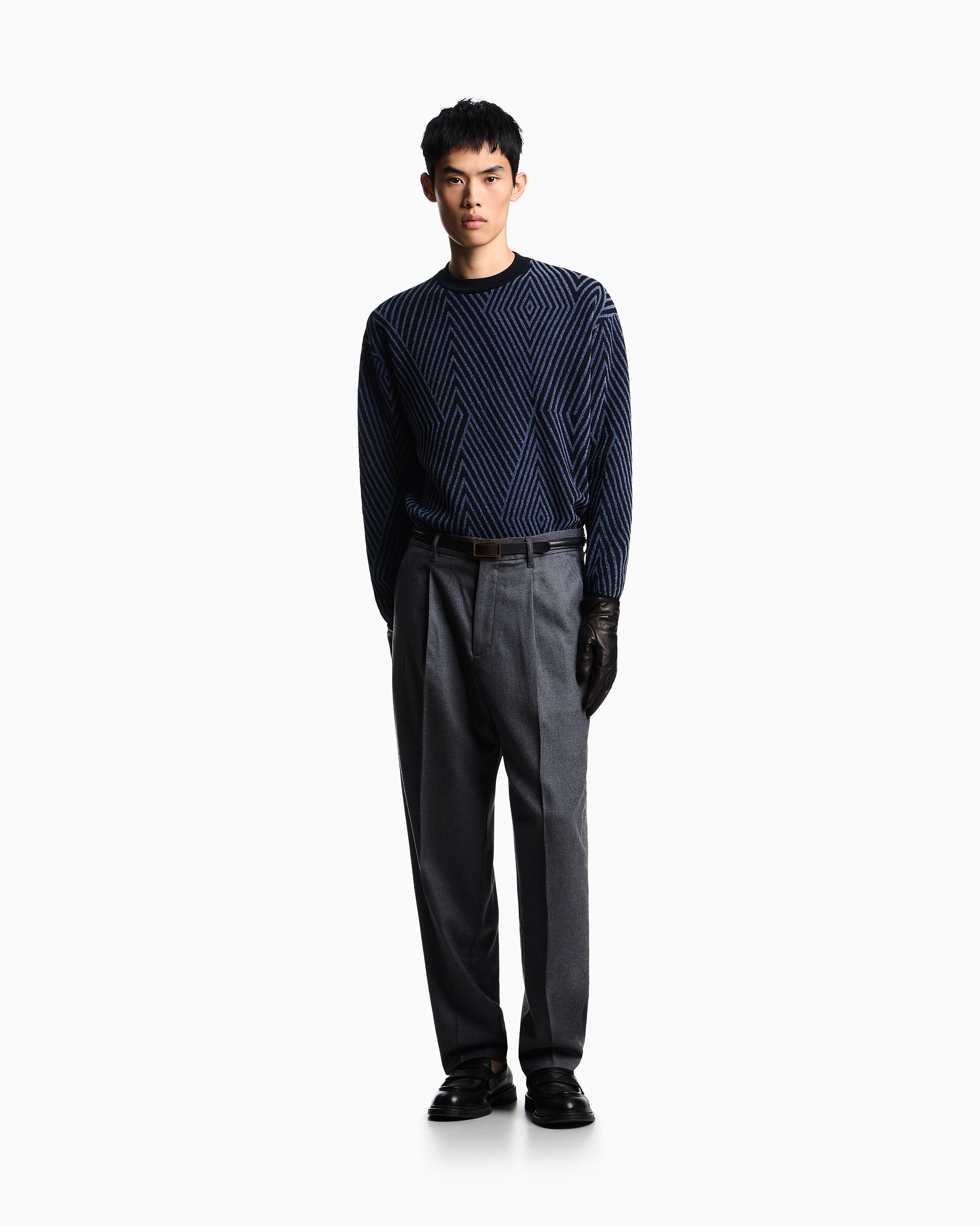 Emporio Armani Virgin wool-blend jumper with op-art jacquard with oversized diamonds