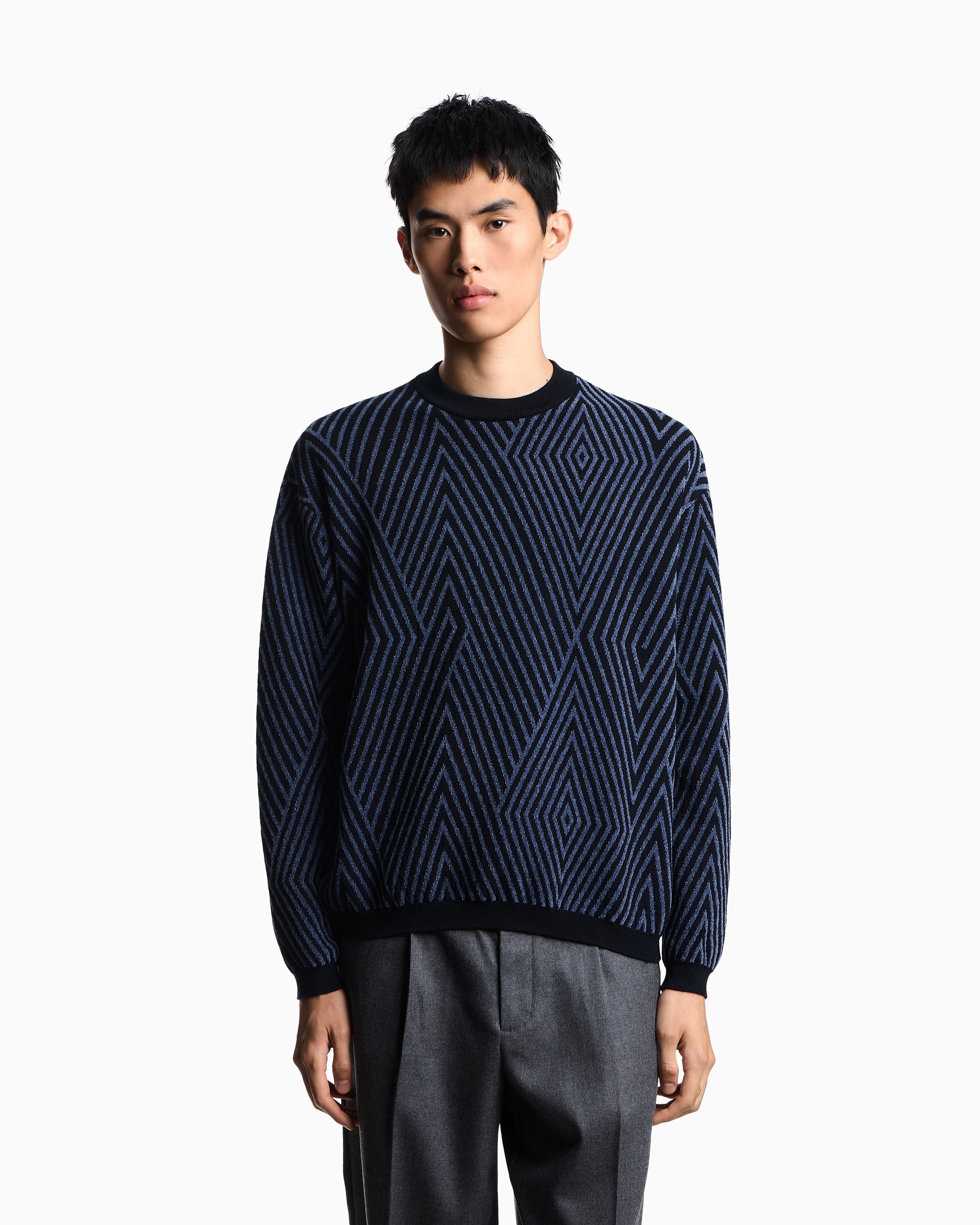 Emporio Armani Virgin wool-blend jumper with op-art jacquard with oversized diamonds