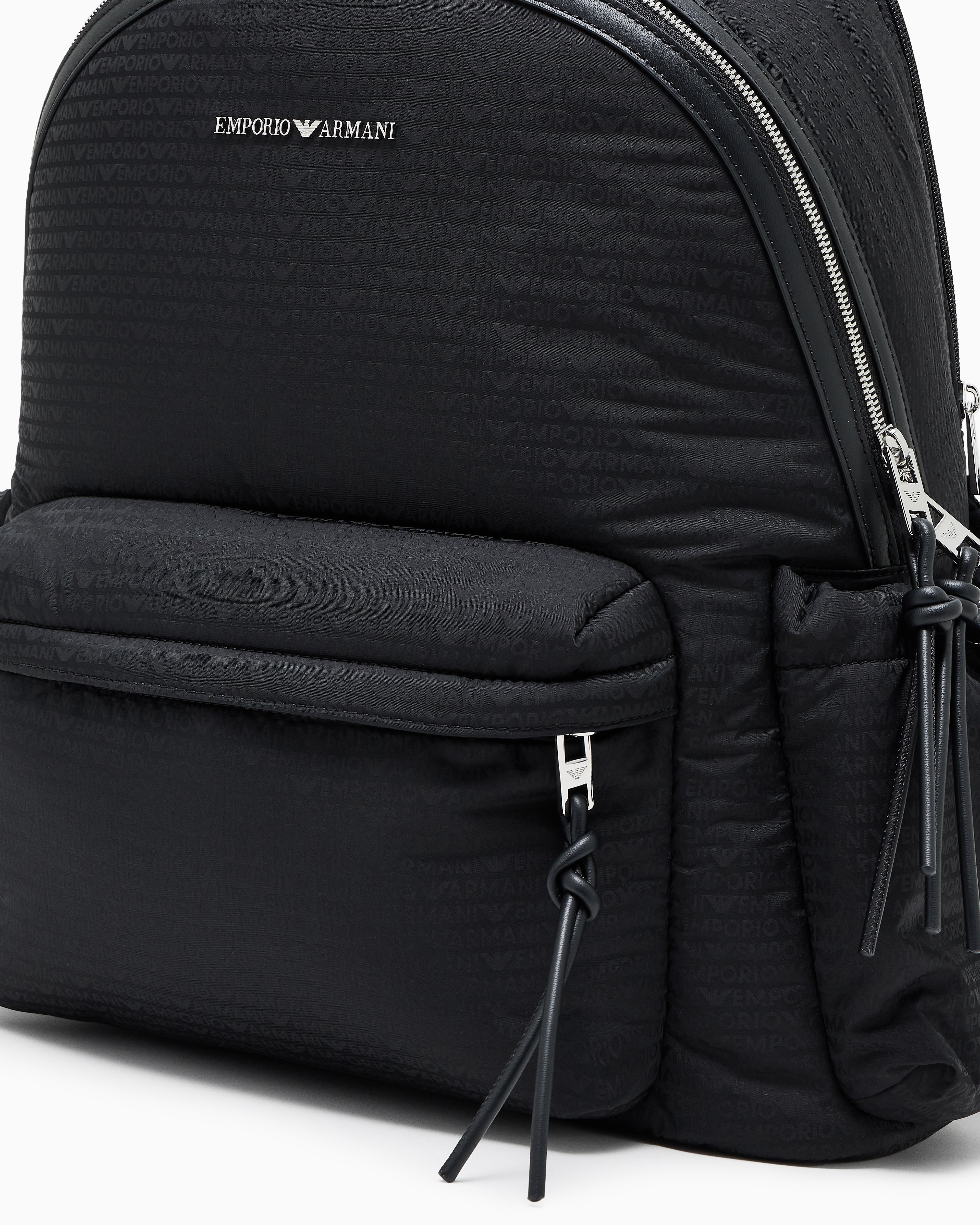 Emporio Armani Round nylon backpack with monogram lettering