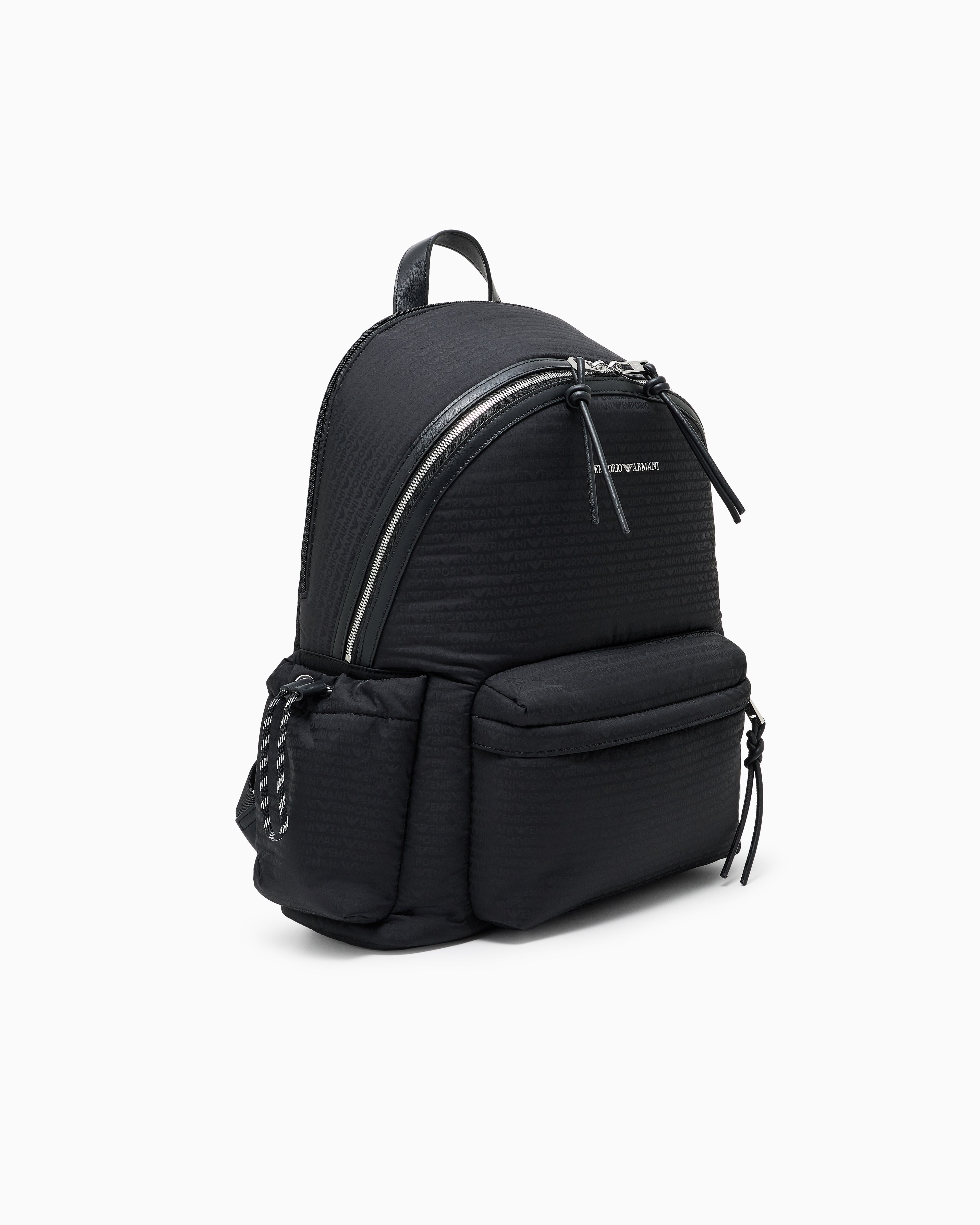 Emporio Armani Round nylon backpack with monogram lettering
